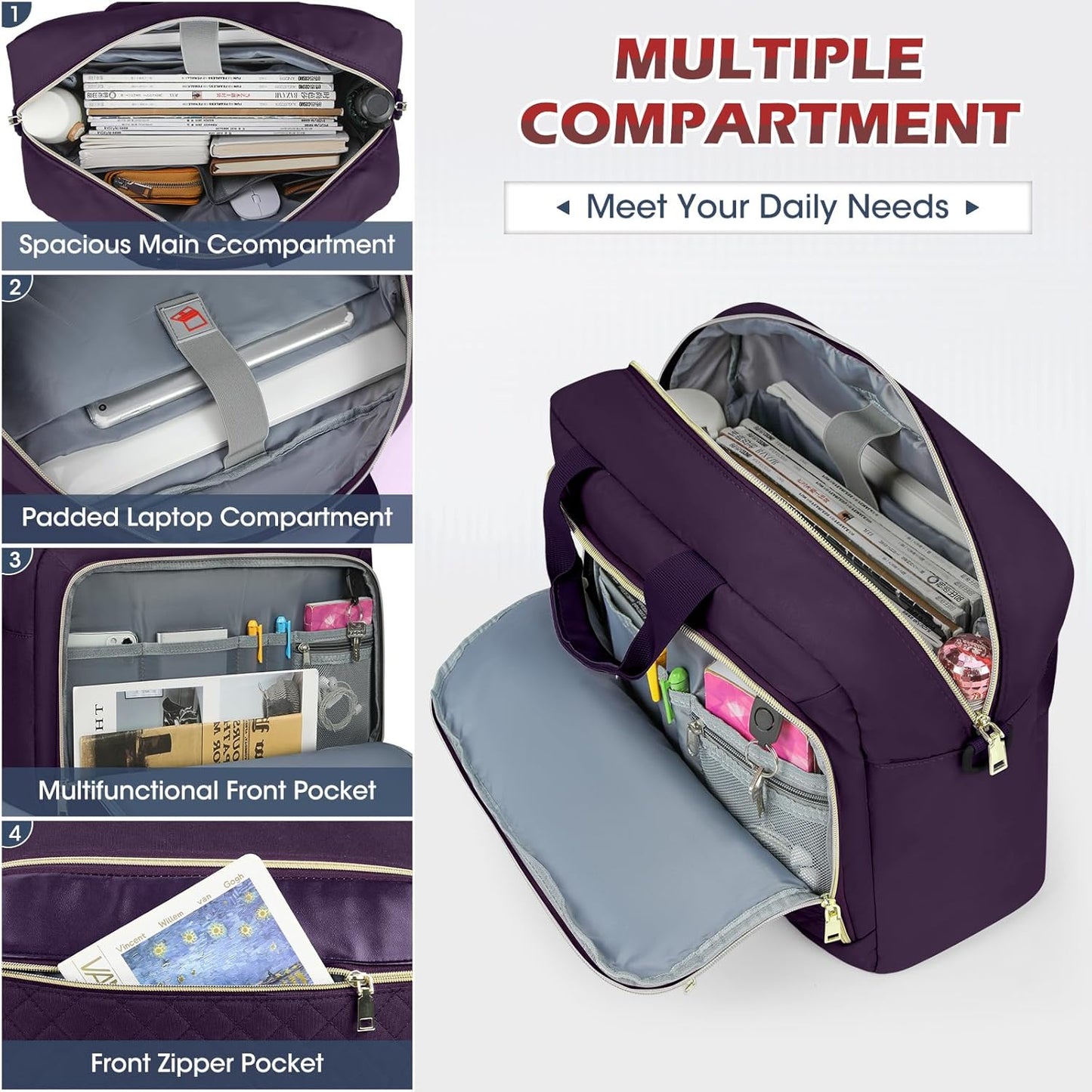 NEWHEY Laptop Bag 17.3 Inch Laptop Briefcase for Women Men Waterproof Shoulder Messenger Bag Large Computer Bag for Business Office Work College, Purple