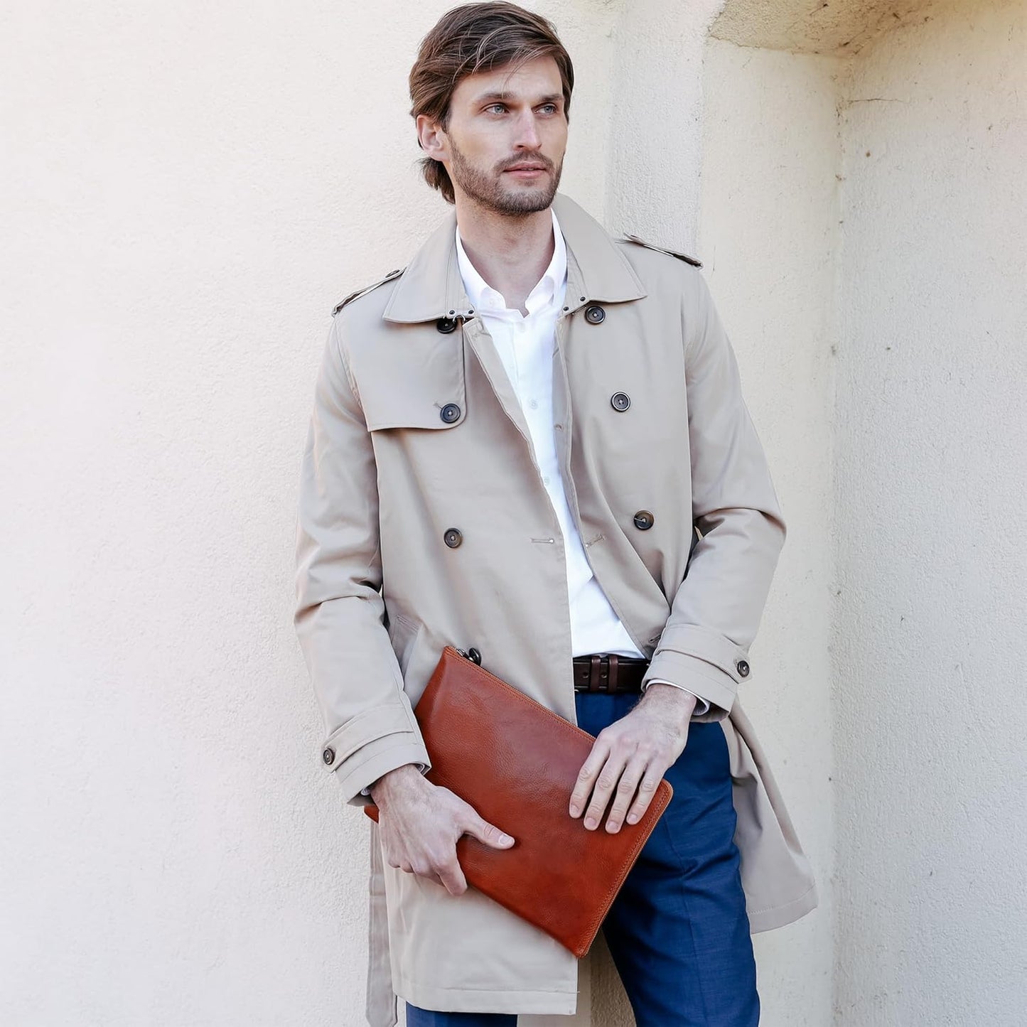 Time Resistance Leather Clutch for Men Organizer Wrist Bag Briefcase Handmade in Italy