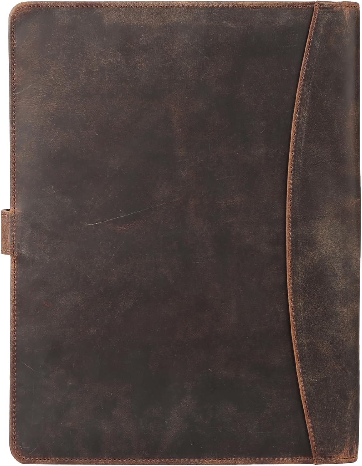KomalC Leather Portfolio Folder with Button Closure | Business Padfolio for Professionals | Vintage Full-Grain Leather Organizer with Legal Pad Holder, Card Slots & Document Pockets (Distressed Tan)