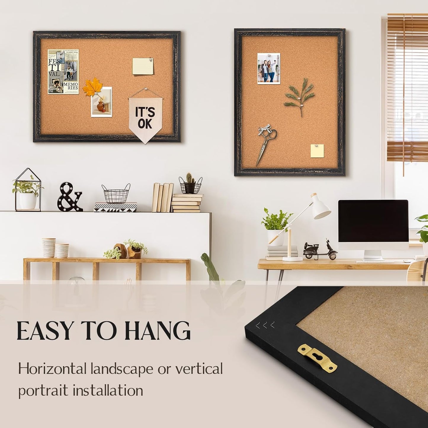 Large Cork Board Bulletin Board - 48'' x 36'' - Rustic Black Frame Corkboard for Wall - Decorative Message Board, Vision Board, Pin Board, Picture Board, Photo Board