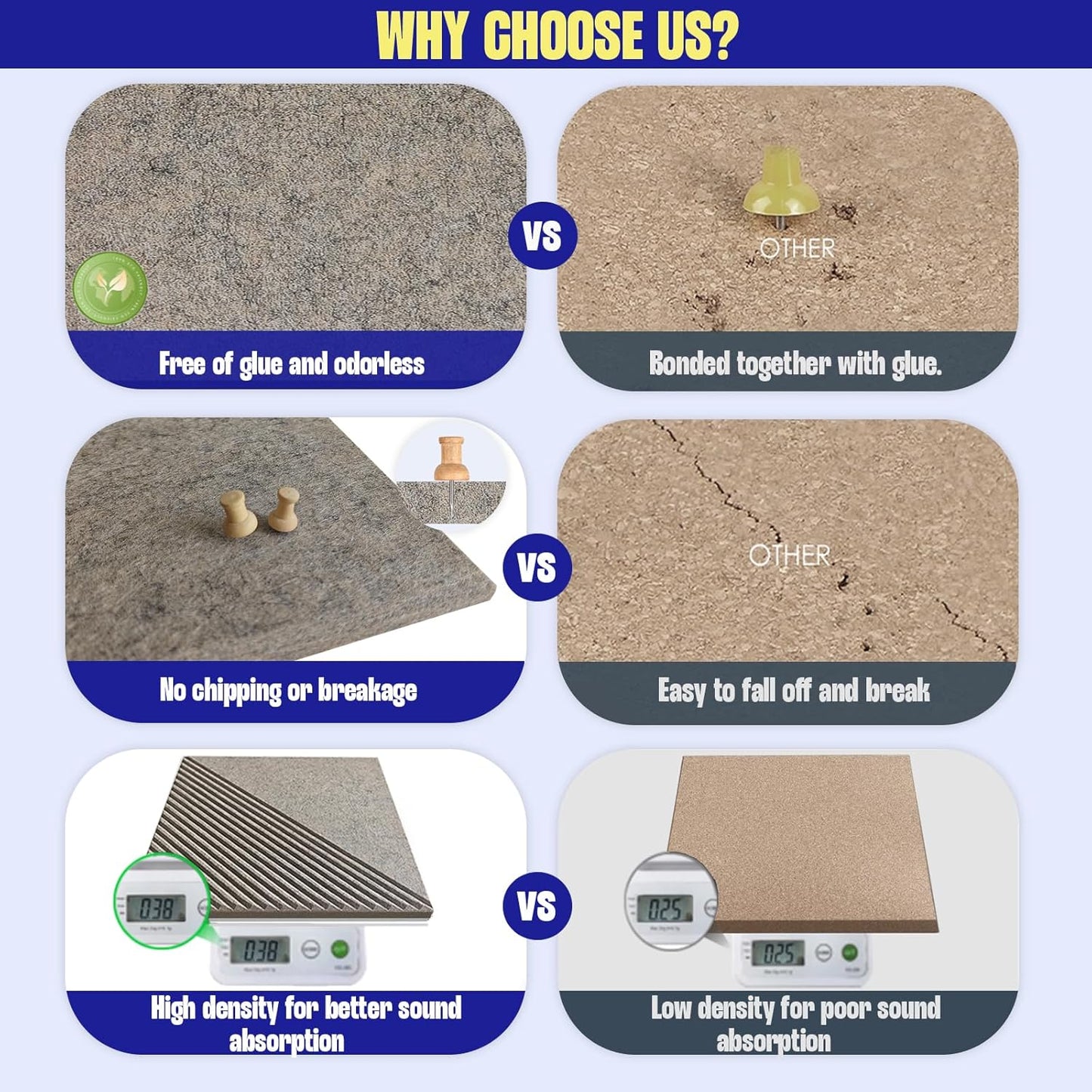 Large Cork Board for Walls 48"x 36", 12 Pack Felt Wall Tiles with Safe Removable Adhesive Tabs, Cork Board for Office,Pinboard Bulletin Board (Deep Camel, 48" x 36" 12 Pack)