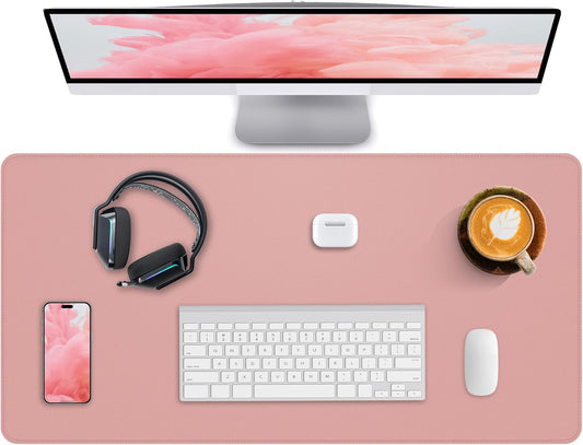 Desk Pad Mat - Leather Desk Pad Protector for Office and Home - Desk Organization and Accessories - Ideal for Large Mouse Pad and Desk Mats on Top of Desks(Pink,35.4" x 17")
