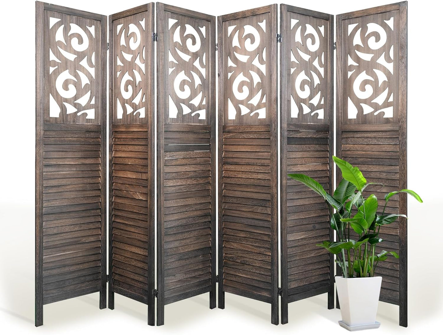 NicBex 6 Panel Room Divider 5.6FT Wood Carved Room Dividers, Folding Privacy Screens Portable Freestanding Partition Wall Dividers for Home Bedroom Office, Rustic Brown