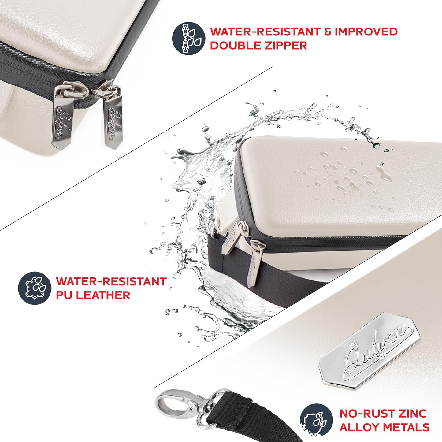 Quiver Time White Quiver Card Carrying Case - TCG Cards Deck Box Holder for Trading Cards, MTG Bag Playing Card Case (+Wrist & Shoulder Strap, Dividers, Separators, Corner Pads + 100 Apollo Sleeves)