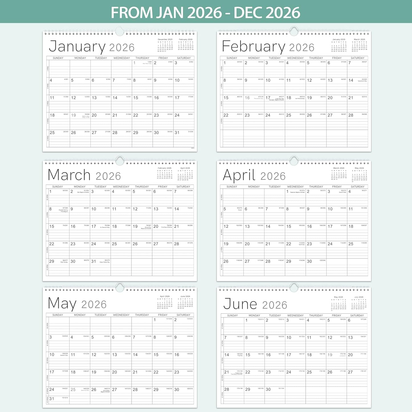 2026 Wall Calendar - 2026 Calendar from Jan. 2026 - Dec. 2026, 14.6" x 11.4", 12 Months Wall Calendar 2026, Thick Paper, Twin-Wire Binding, Simple Design