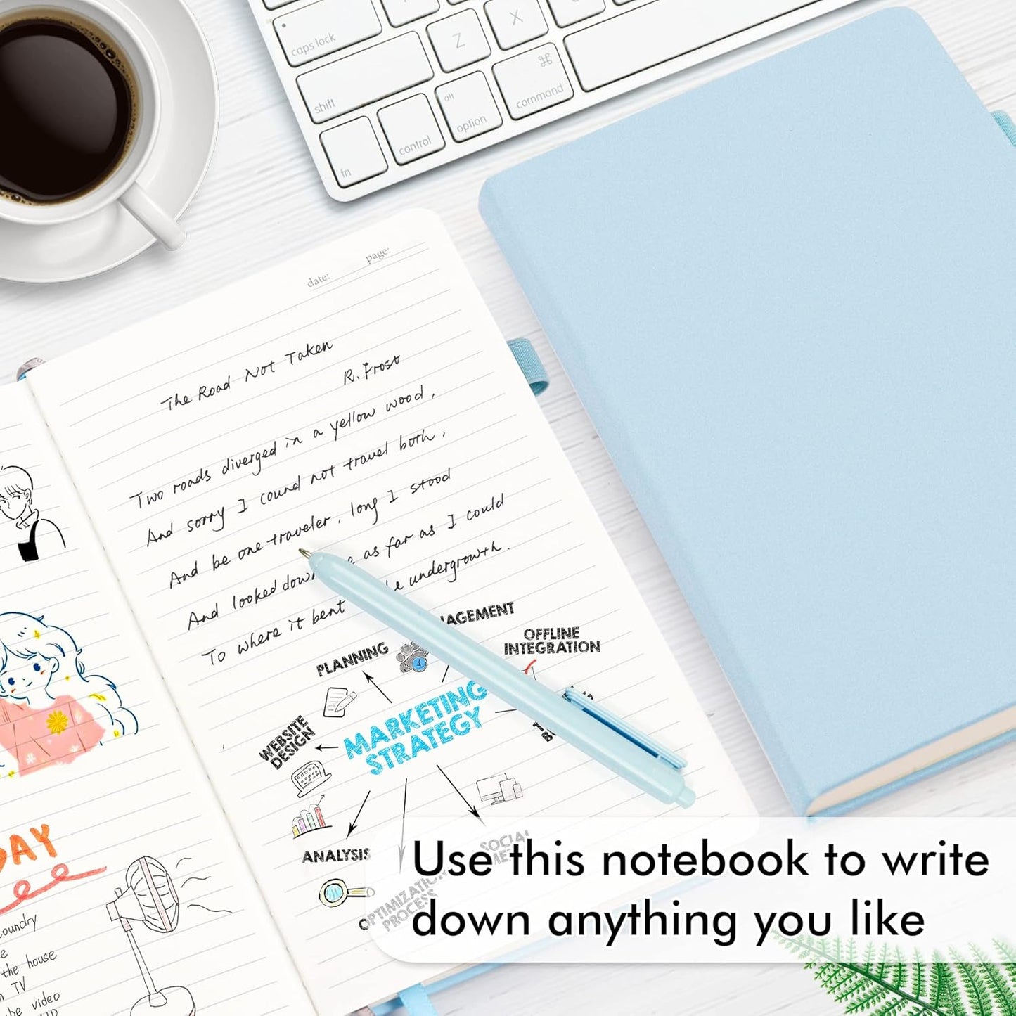 feela 12 Pack Notebooks Journals Bulk, Hardcover Notebook Classic Ruled Lined Journals with Pen Holder for Women Girls School Business Supplies, with 12 Black Pens, 120 GSM, 5.1”x8.3”, A5, Light Blue