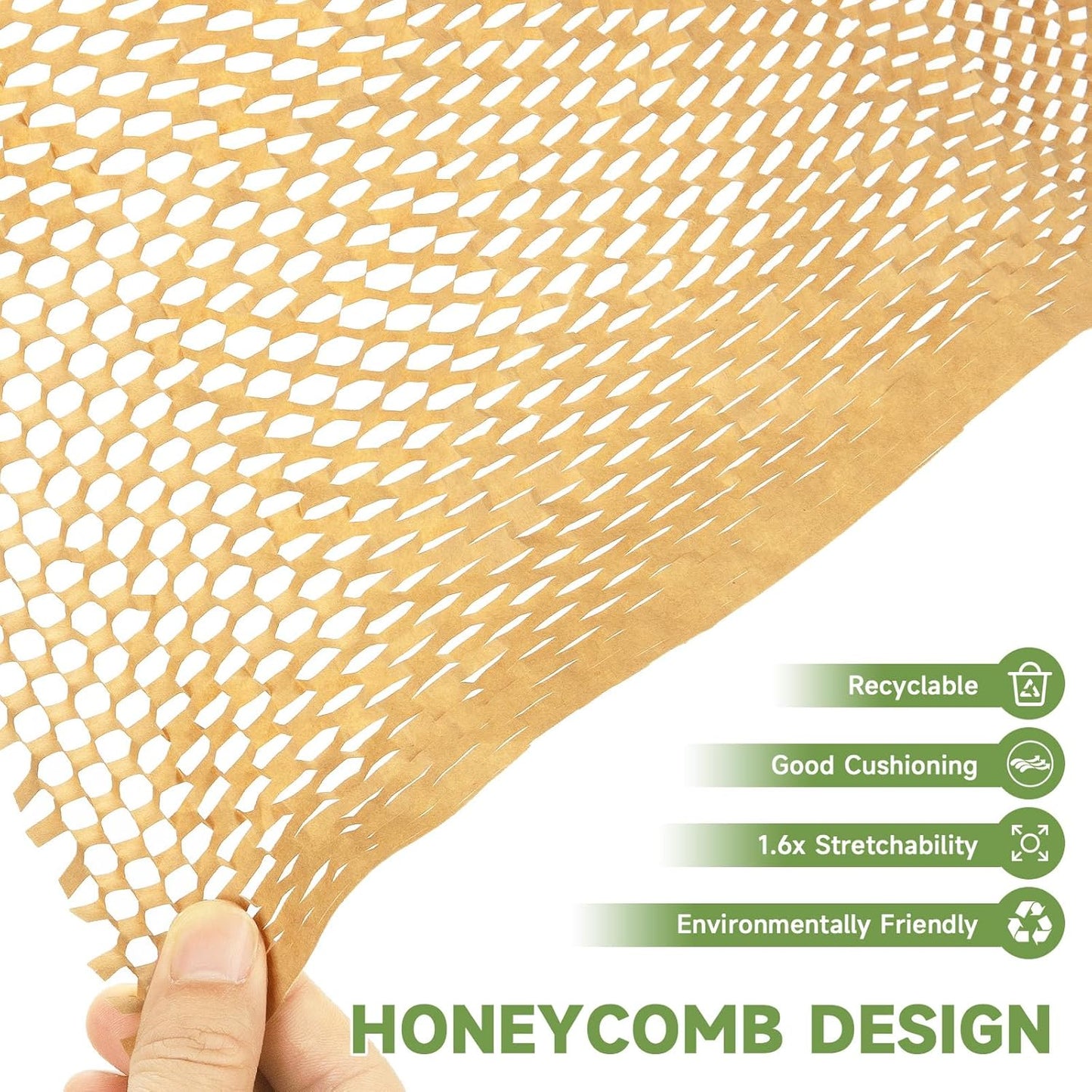 Honeycomb Packing Paper Wrap 15''x20520" (1710 ft), Substitute Alternative for Bubble Cushioning Wrap for Moving Shipping Packaging, Recyclable Moving Supplies with 48 Fragile Sticker Labels