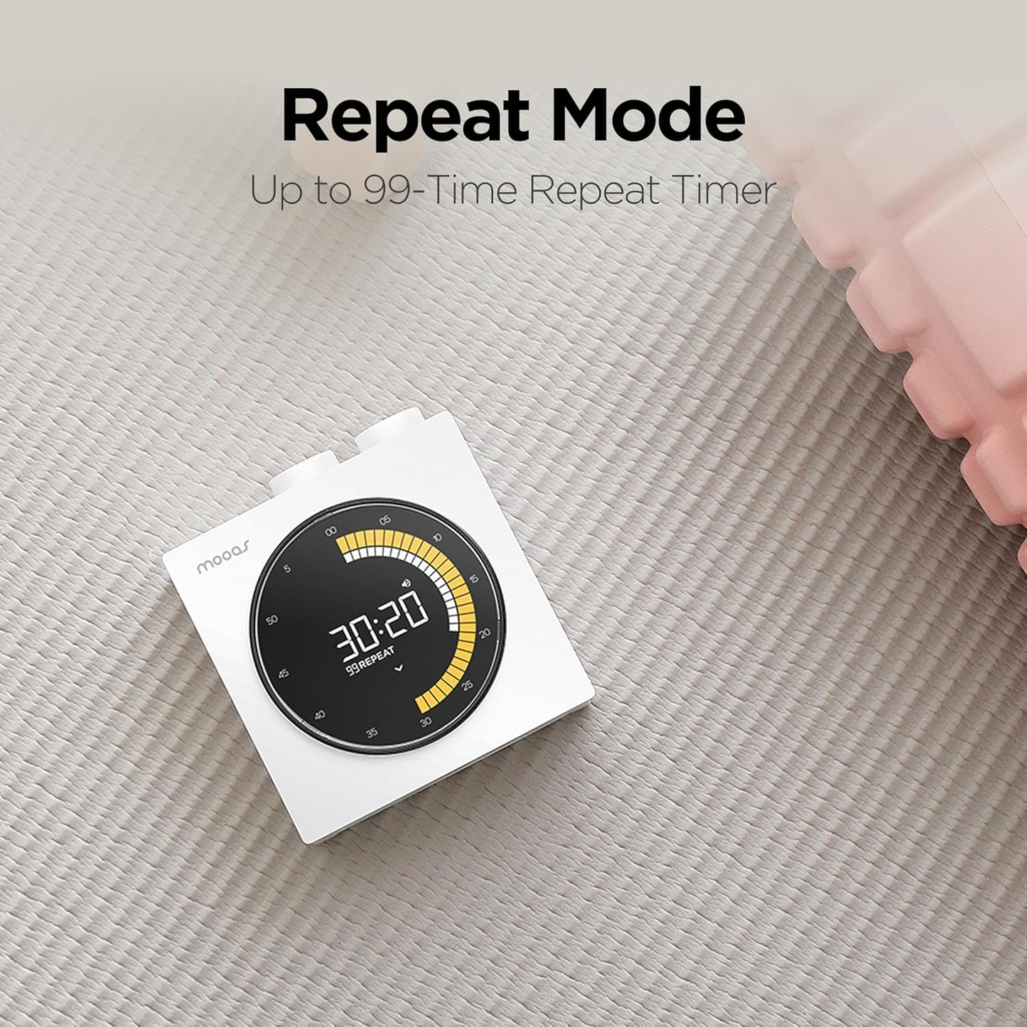 mooas Time Loop Digital Visual Timer, Rechargeable Wireless, LCD Large Display, Portable, Visual Timer, Brightness Adjustment, Count Up/Down, Pomodoro Timer for ADHD, Study, Home Schooling (White)