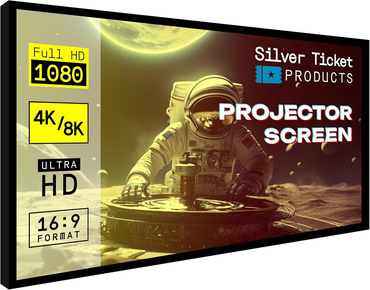 Silver Ticket Products STR Series 6 Piece Home Theater Fixed Frame 4K / 8K Ultra HD, HDTV, HDR & Active 3D Movie Projection Screen, 16:9 Format, 150" Diagonal, Woven Acoustic Material STR-169150-WAB