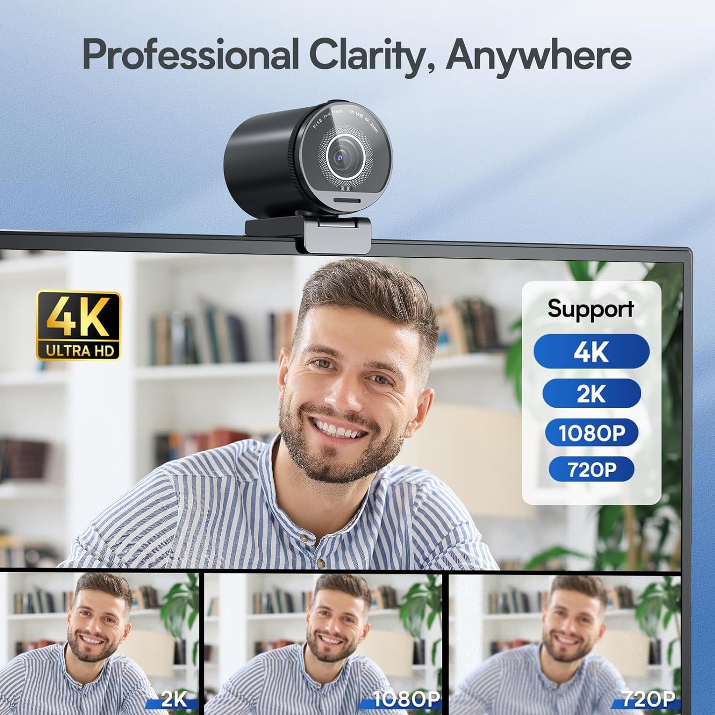 EMEET SmartCam S800-4K Webcam for Streaming, Sony 1/2'' Sensor, Supports HDR, PDAF&TOF Dual-autofocus, 1080P@60fps, 2 Noise-Cancelling Mics, 40°-73° FOV, Perfect for Live Streaming&Online Meetings