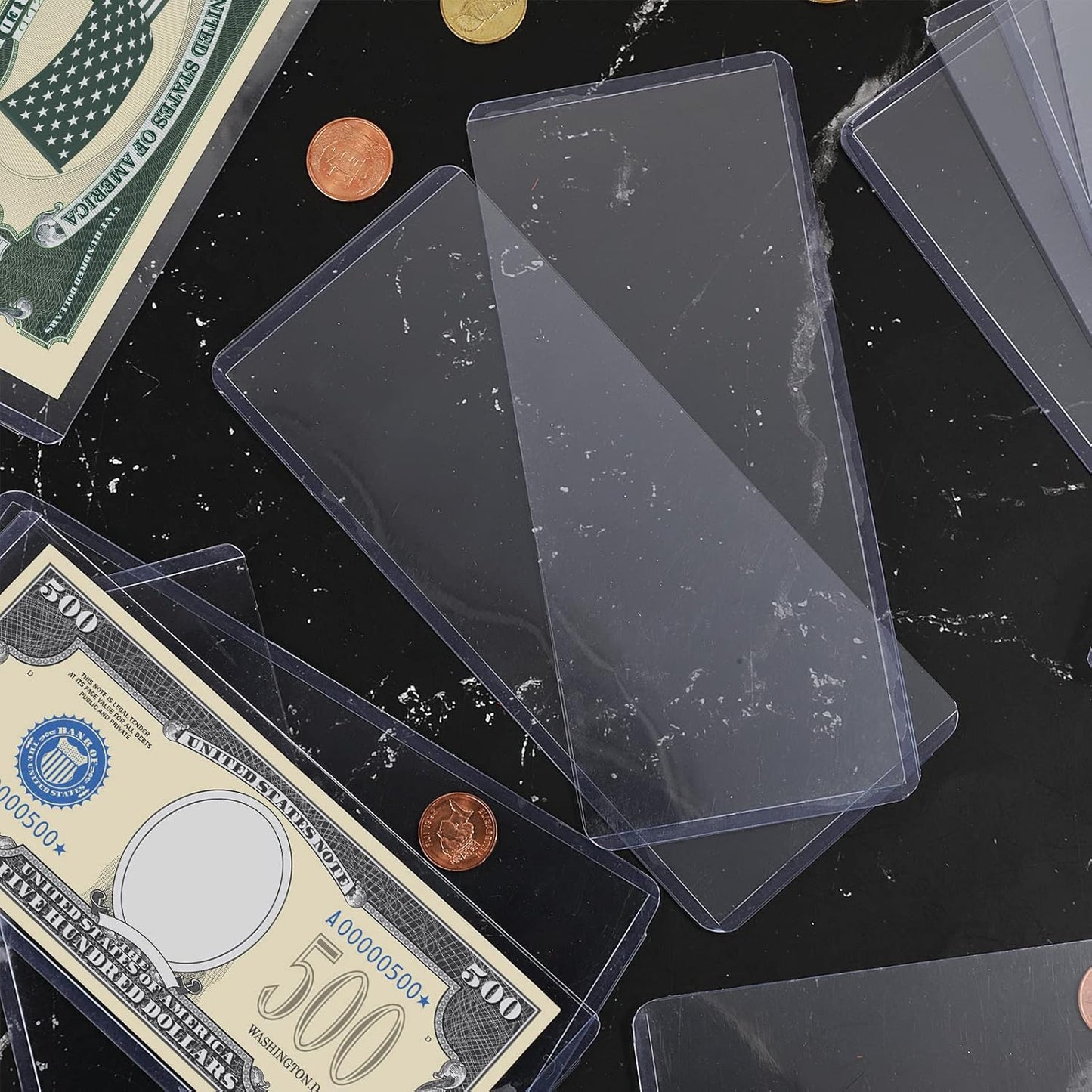 Sepamoon 60 Pieces Dollar Bill Sleeves, 6.9 x 2.95 Inch Hard Plastic Clear Currency Sleeves Waterproof Currency Holder Dollar Bills Display Protector Organizer Case Supplies for Collectors