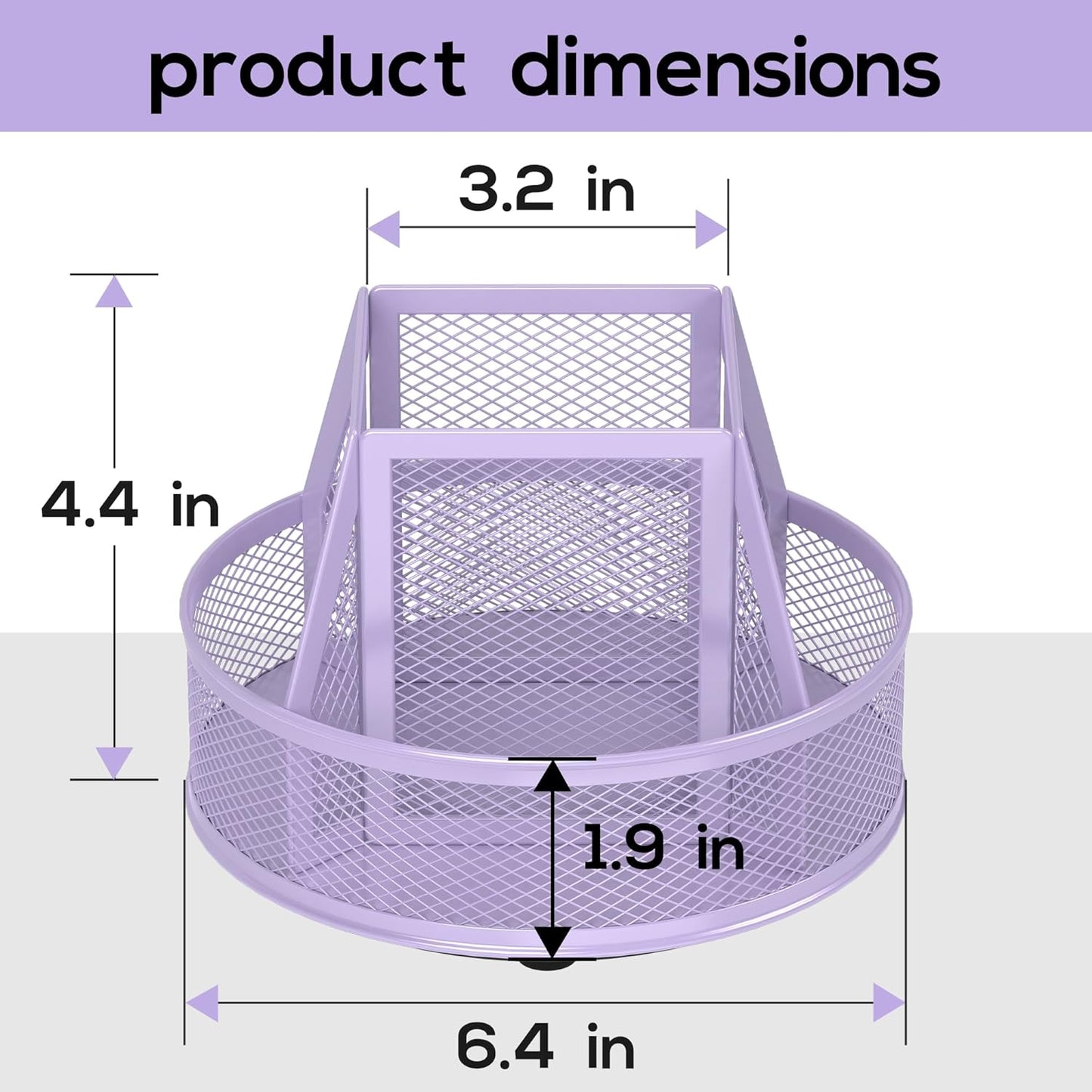 YINGHUA Metal Mesh Desk Organizer with 5 Compartments and Rotating Pencil Holder Pen and Stationery Organizer for Office Home School Anti Slip Base Purple