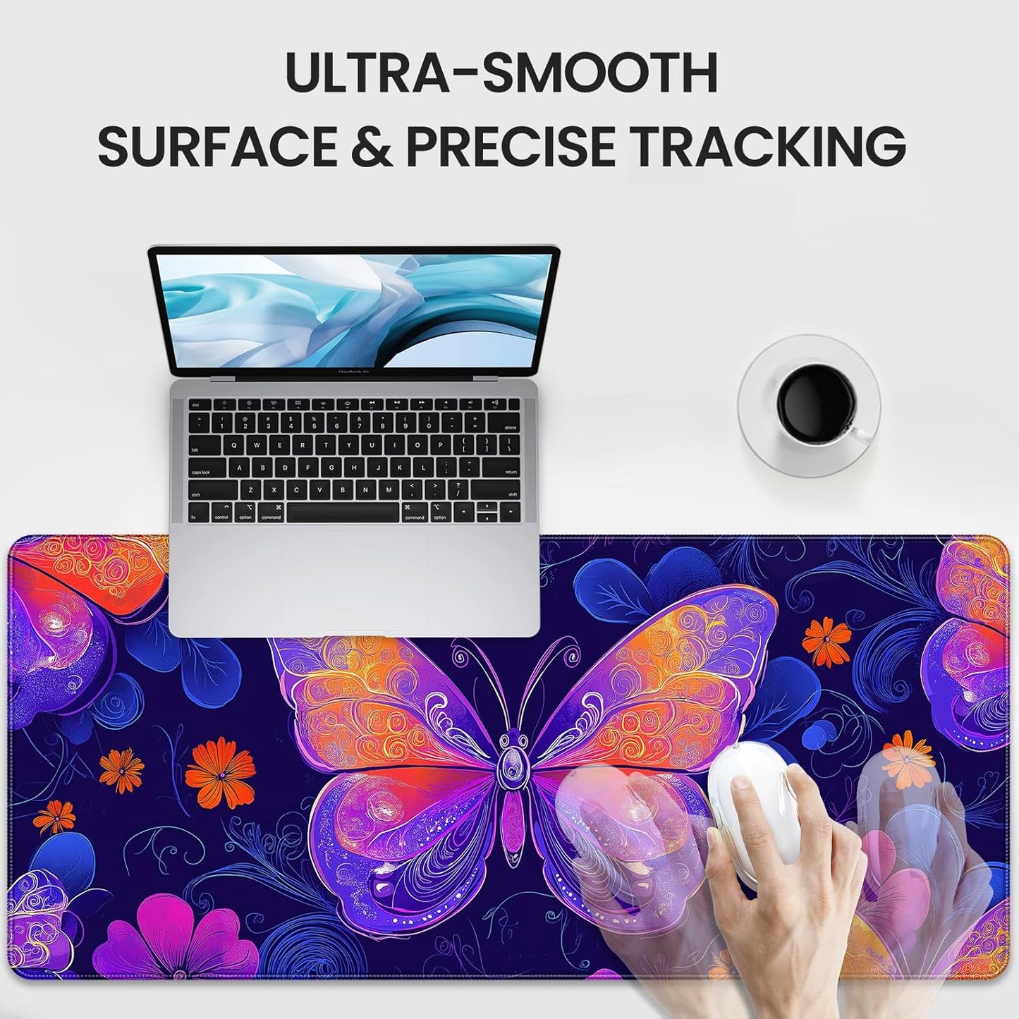 35.4 x 15.7 inches, Large Desktop Mouse pad, Keyboard and Mouse Pads for Work and Home Computers, and Large Laptop Mouse mat，Purple Butterflies