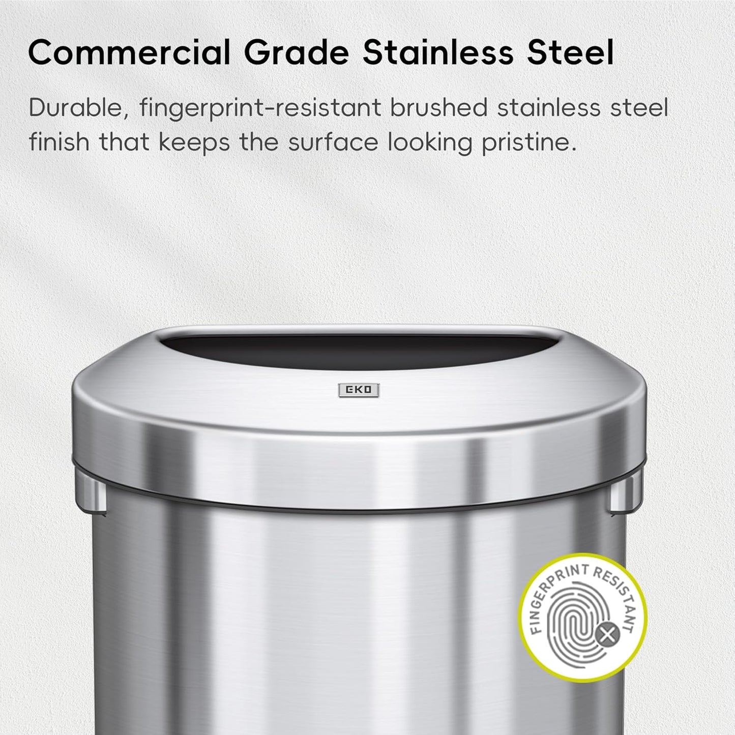 EKO Urban 16 Gallon Semi-Round Open Top Waste Bin, Stainless Steel Half Round Commercial Trash Can for Indoor and Outdoor, Extra Large Metal Garbage Bin for Home, Office, Restaurant, Restroom, 60L