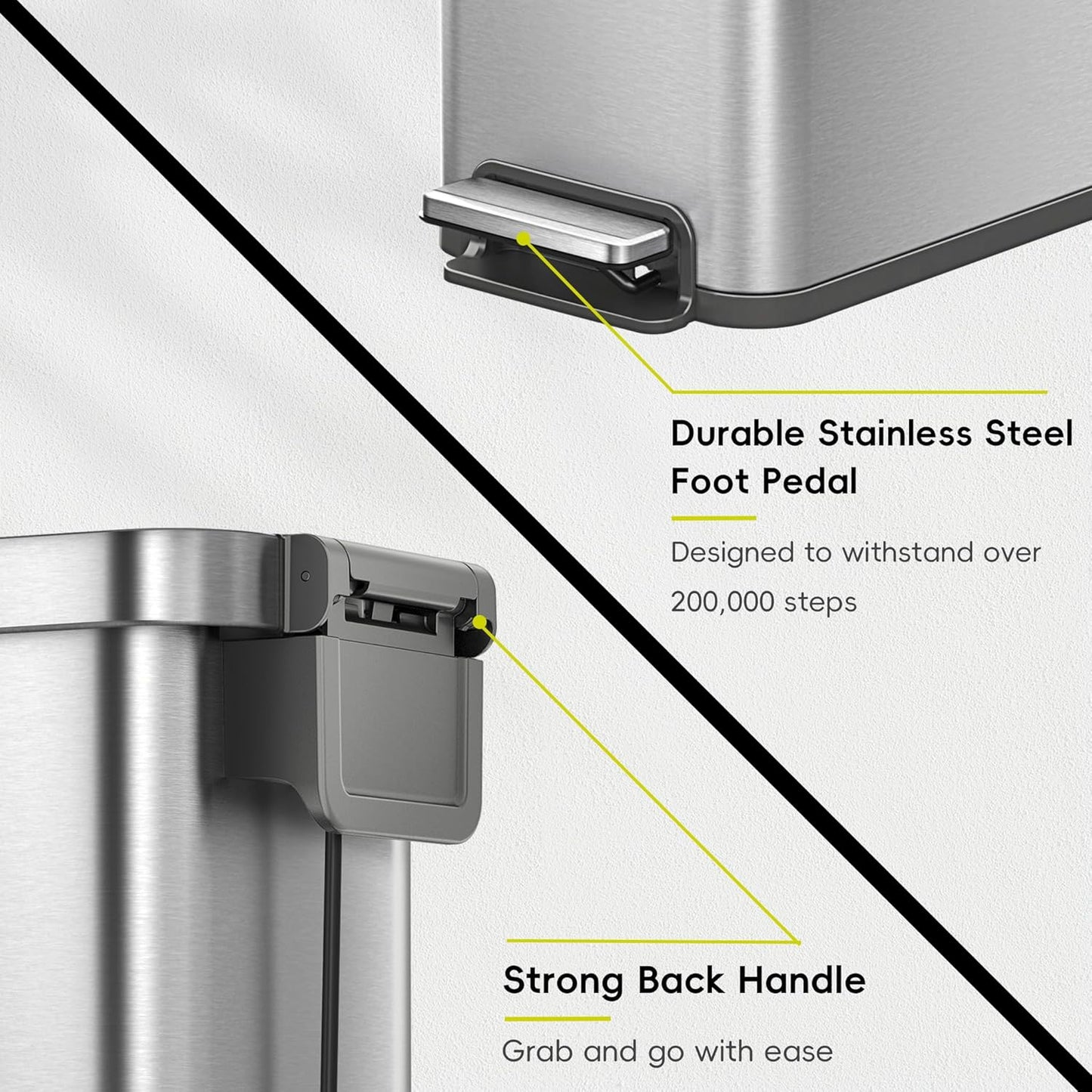 EKO Hudson Slim 50L / 13.2 Gallon Kitchen Trash Can with Lid, Stainless Steel Step Garbage Can for Kitchen or Home, Space-Saving Garbage Can with Soft Close Lid, Stay-Open, Liner Ring, Handle