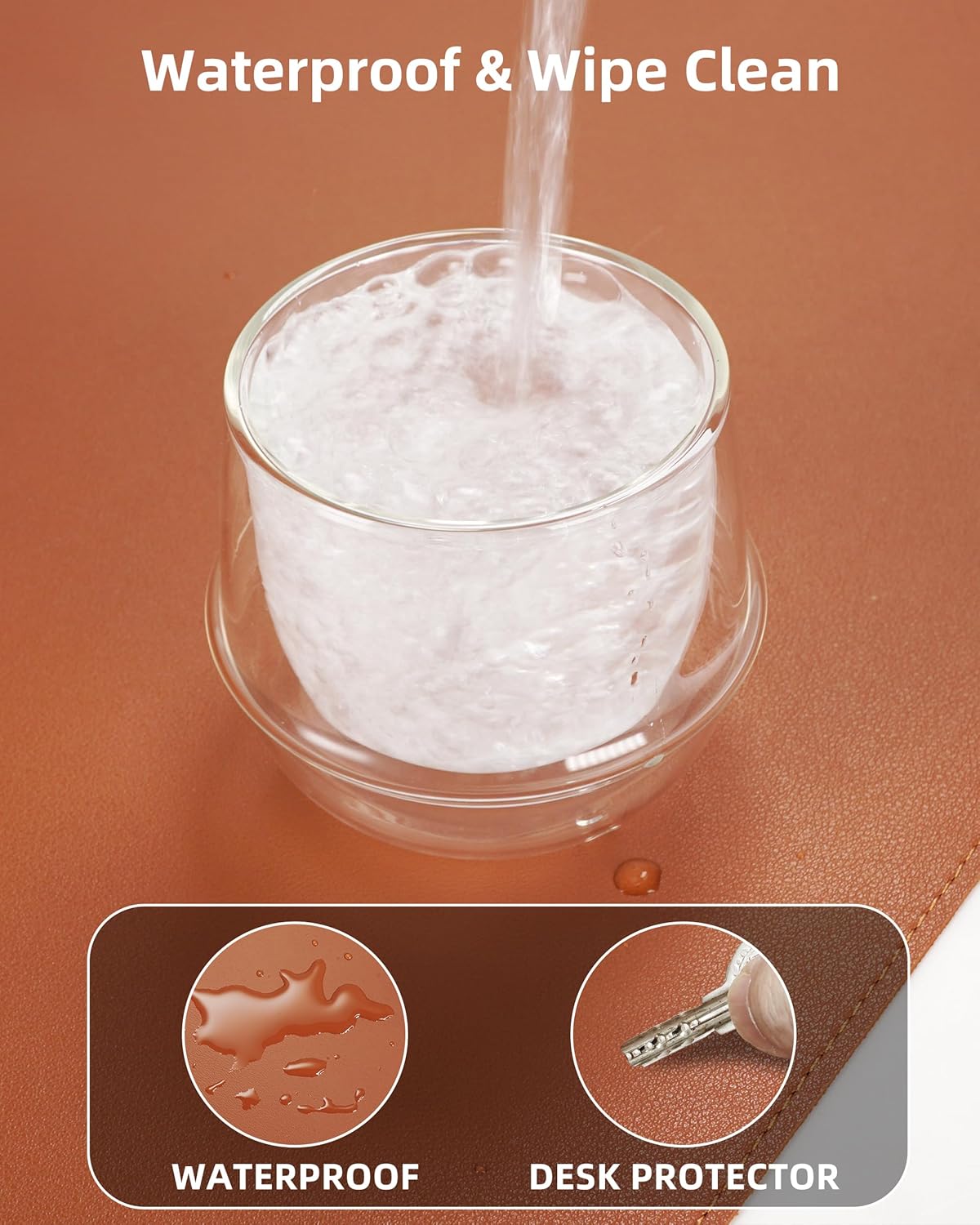 Large Desk Pad Mat - Waterproof Mouse Pad & Desk Protector, Non-Slip XL PU Leather Gaming Mat for Keyboard/Mouse, Stitched Edge with Ergonomic Support, 47"x17" (Brown)