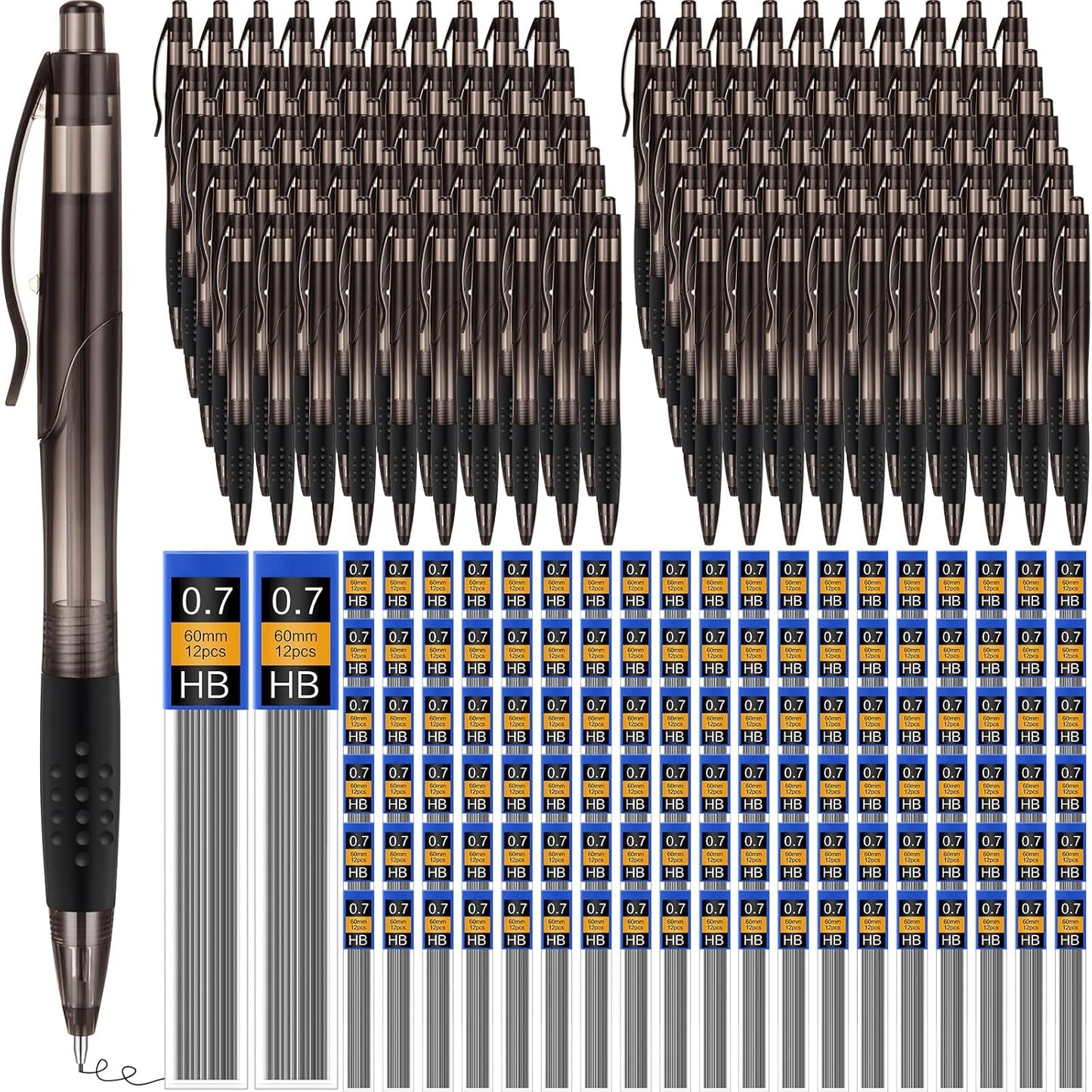 240 Pcs 0.7mm Mechanical Pencils Bulk Set Include 120 Black Mechanical Pencil 120 HB Lead Refills for Art Office Classroom School Student Writing Drawing Sketching Supplies