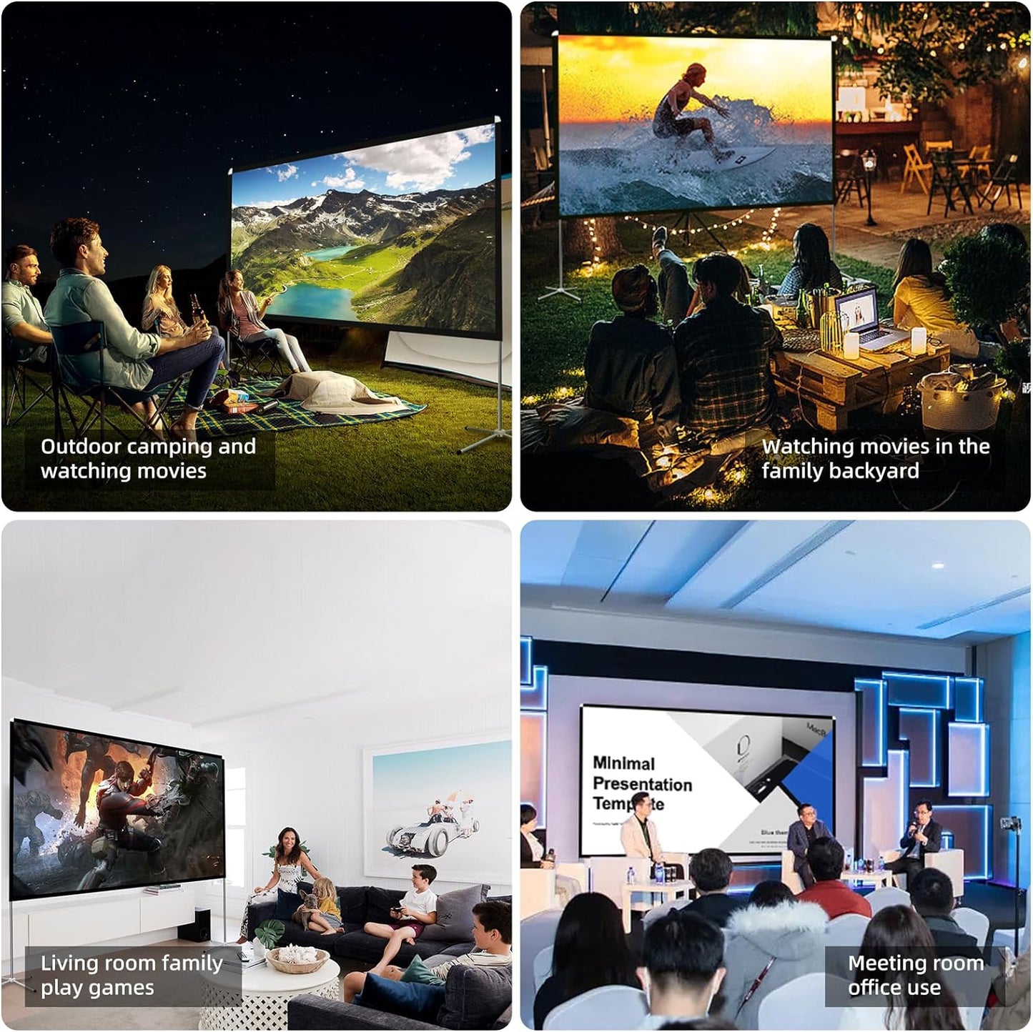 Projector Screen Outdoor Portable Movie: 120 inch Foldable Projection Screen with Stand Legs and Carry Bag for Camping Party