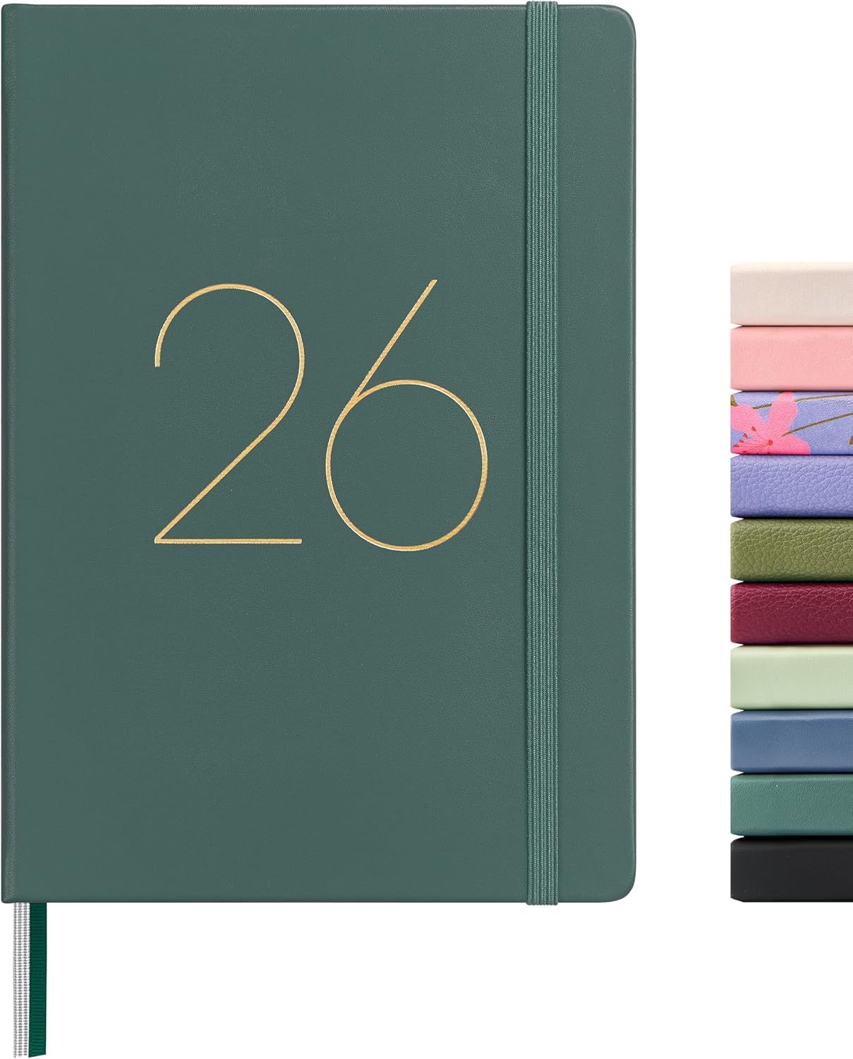 And Per Se 2026 Planner-Daily, Weekly & 15-Monthly Leather Hardcover Planner, 5.7" x 8", Daily Schedule, Monthly Tabs, 100 GSM Thick Paper, Back Pocket(Green)