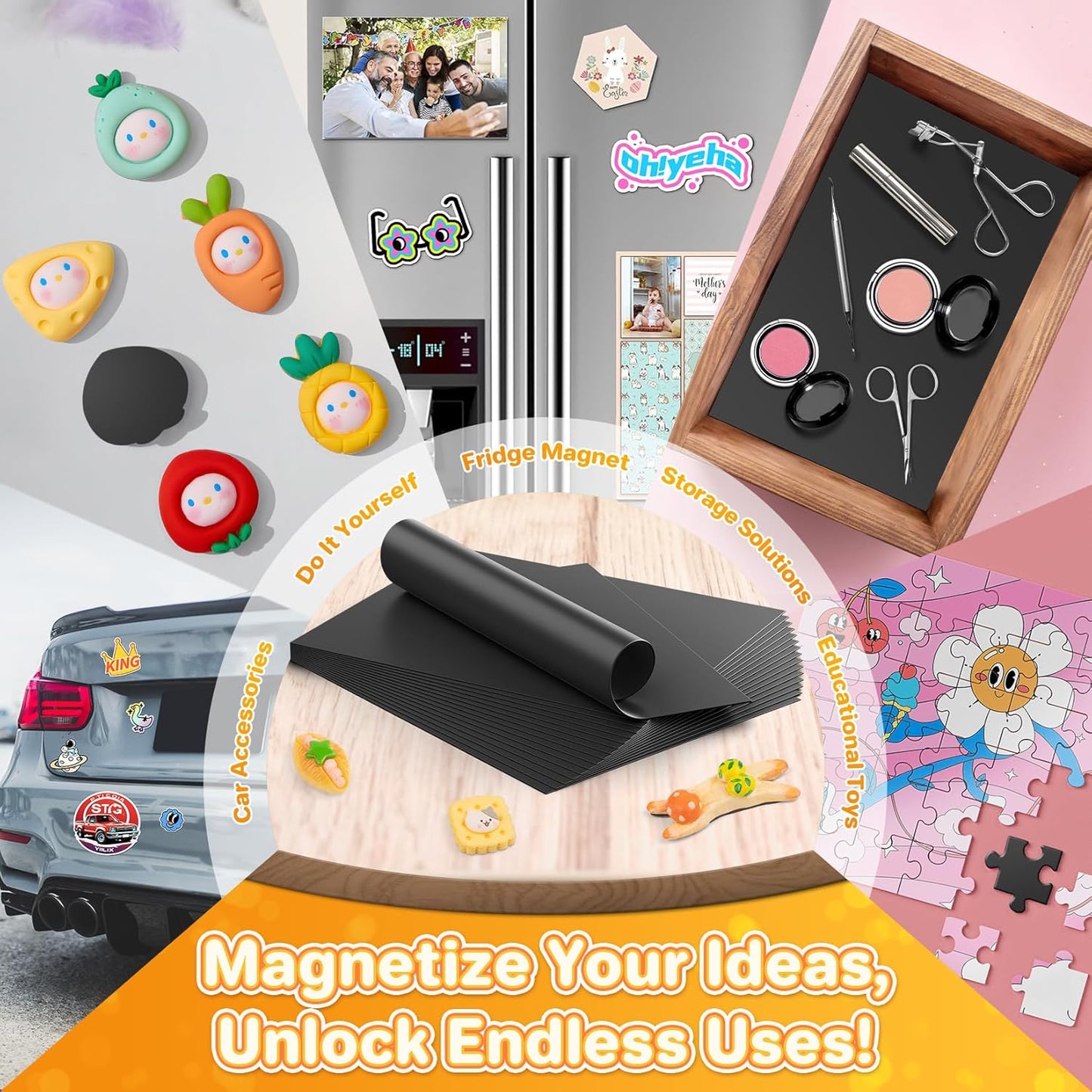 FINDMAG Magnetic Sheets (8” x 10”), Pack of 12, Flexible Magnet for Hanging Pictures, Photos, Paper Magnet for Dies, Adhesive Magnetic Sheets for Fridge, Locker, Cabinet Doors.