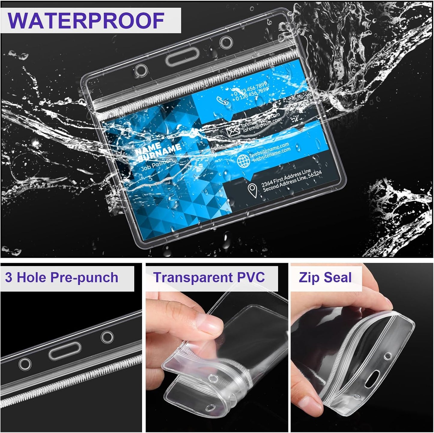 Marspark 100 Sets Clear Name Tags with Lanyard, Lanyards for ID Badges Reusable Strap with ID Holder Plastic Name Badges for Adults Business School Church Conference (Dark Purple)