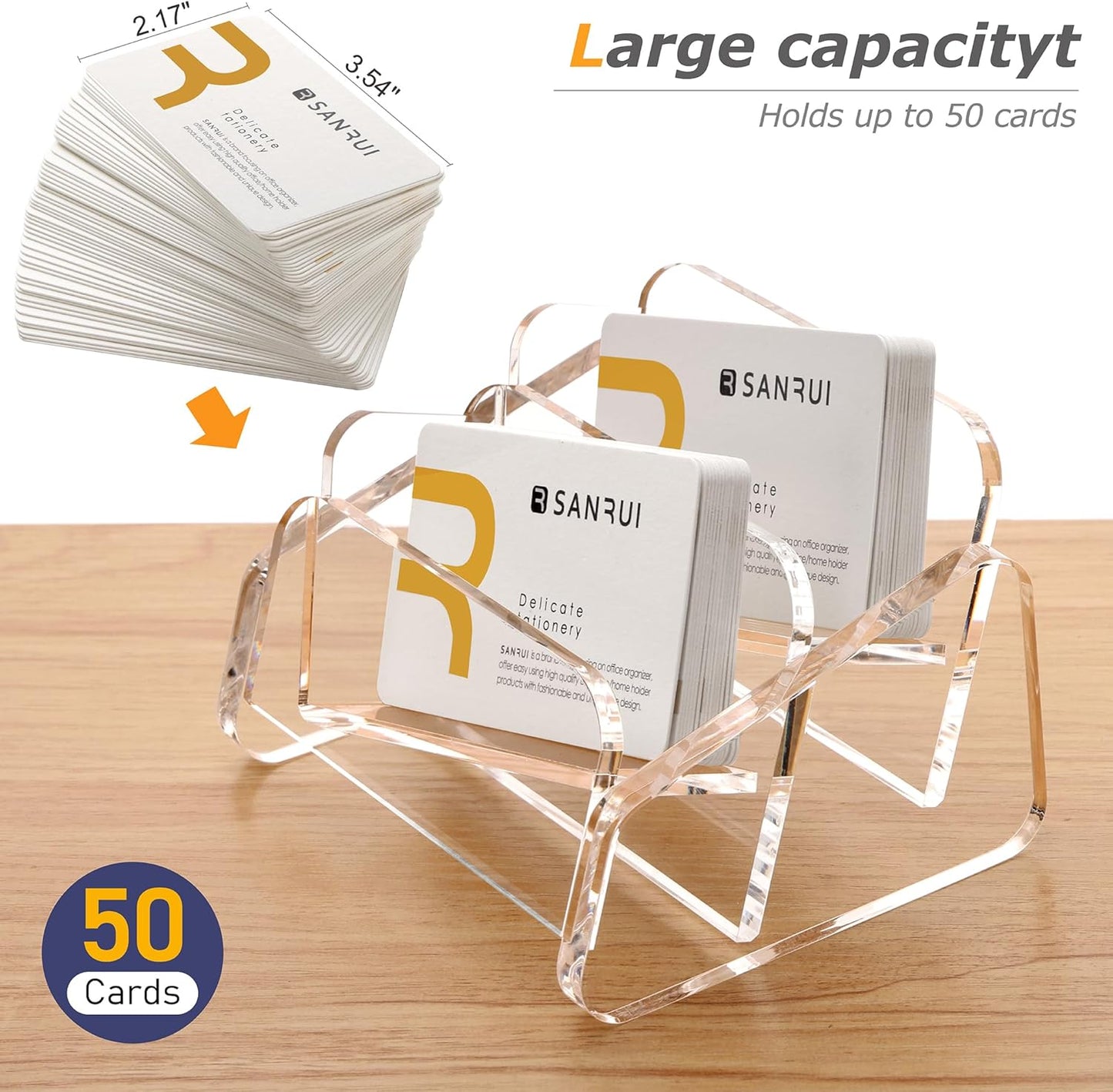 SANRUI Acrylic Business Card Holder for Desk, 2 Tier Clear Tilt Business Name Card Display Holders Stand Storage Organizer Fits 120 Business Cards (Horizontal, 2-Slot)