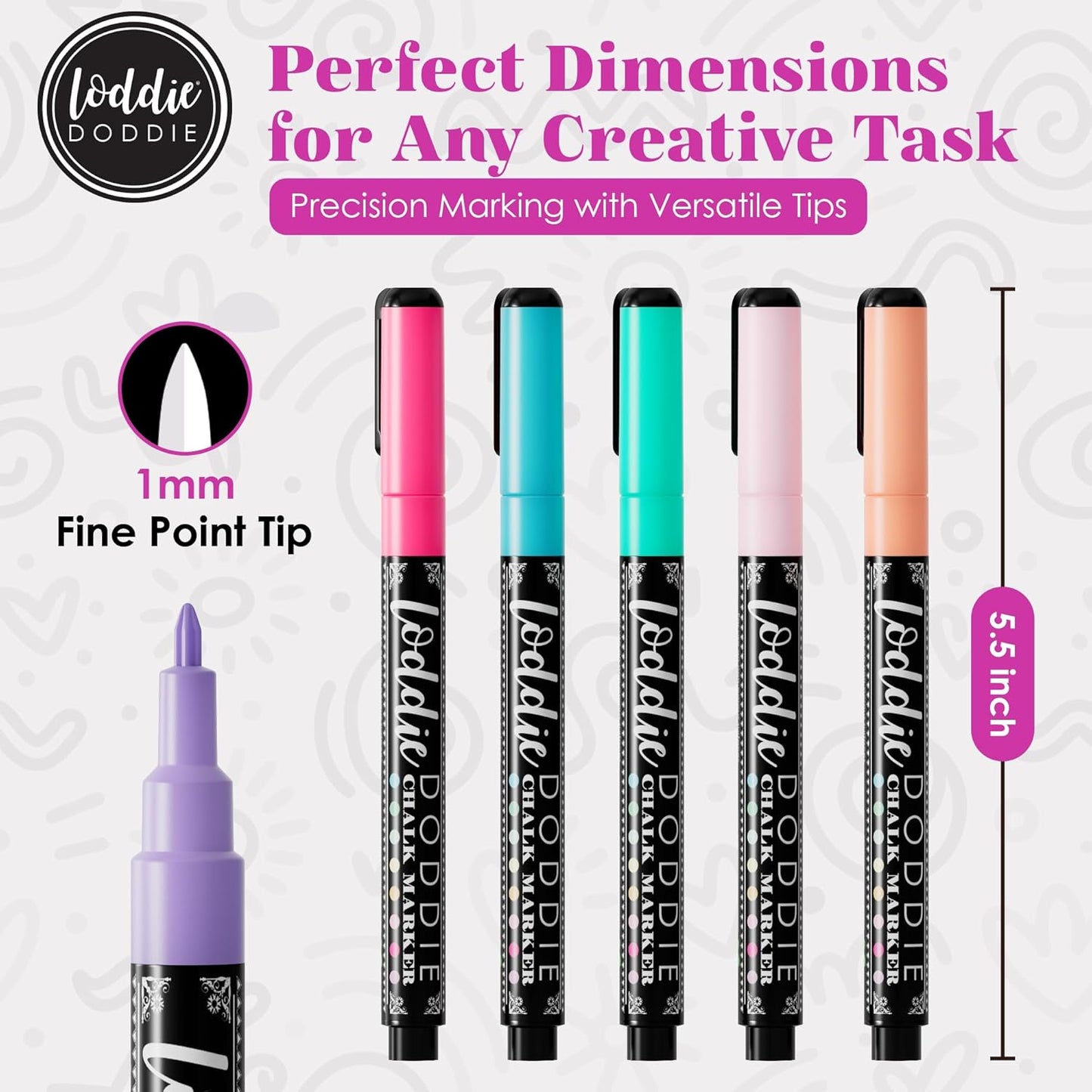 Loddie Doddie Liquid Chalk Markers Fine Tip - 8 Pack Macaron Pastel 1mm - Erasable Low-Odor Ink For Chalkboard & Dry Erase Markers - Non-Toxic Smudge-Proof