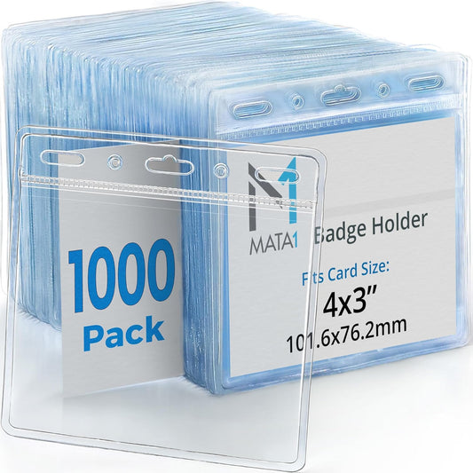 Mata1-USA Plastic Extra-Thick Horizontal Card Protector (Clear, 4x3 Inch, 1000 Pack), Large Size No Zipper ID Name Badge Holder