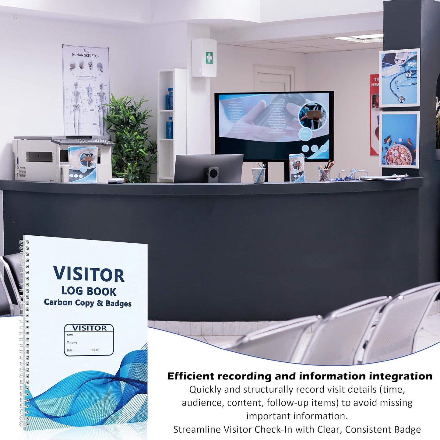 2 Pack of 300 Visitor Badges Registry Log with Carbon Copy Visitor Stickers Letter Size Visitor Log Book Extras Protecting Privacy Pages Spiral-Bound Self Visitor Badges Guest Register Book(2)