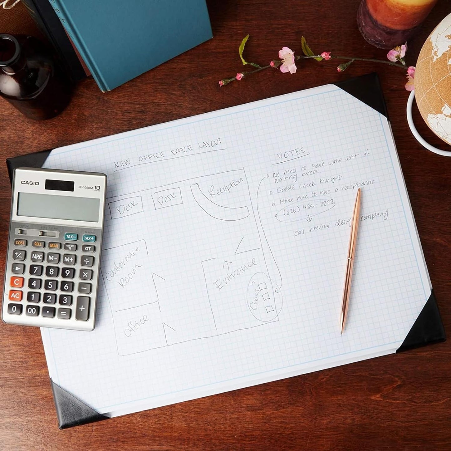 Stockroom Plus Desk Blotter Graph Paper Pad - 17 x 12 in, 50-Sheet White Refillable Desk Pad Mat - Large Notepad for Sketching, Notes & Doodles