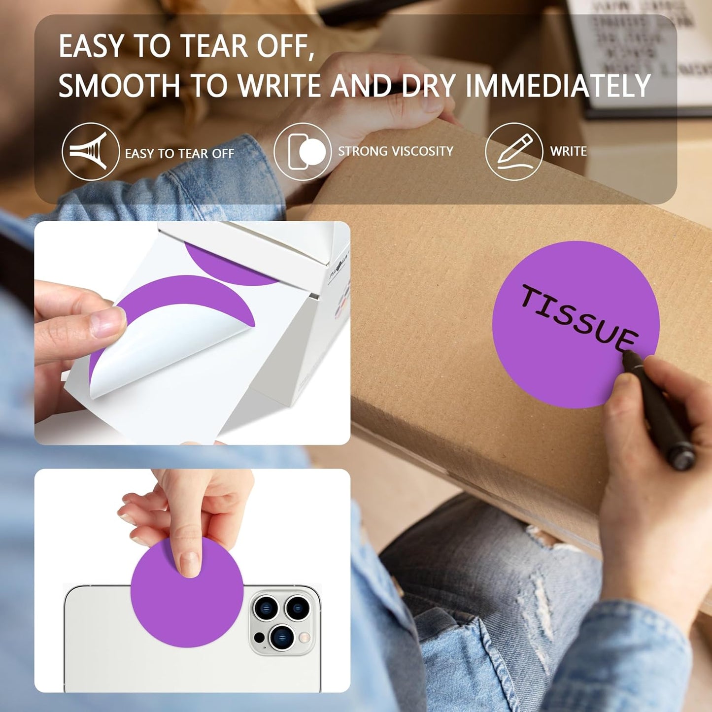 PARLAIM 3" Diameter Round Purple Color Coding Sticker, 4 Rolls 2000PCS Circle Dot Label,Permanent for Inventory Box Labeling