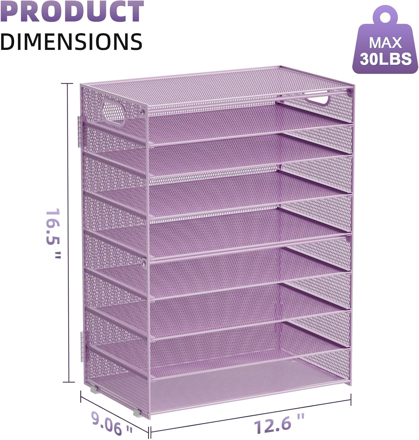 Marbrasse Paper Organizer Letter Tray, 9 Tier Mesh File Organizer with Handle, Paper Sorter Desk Organizer for Home Office Supplies - Purple