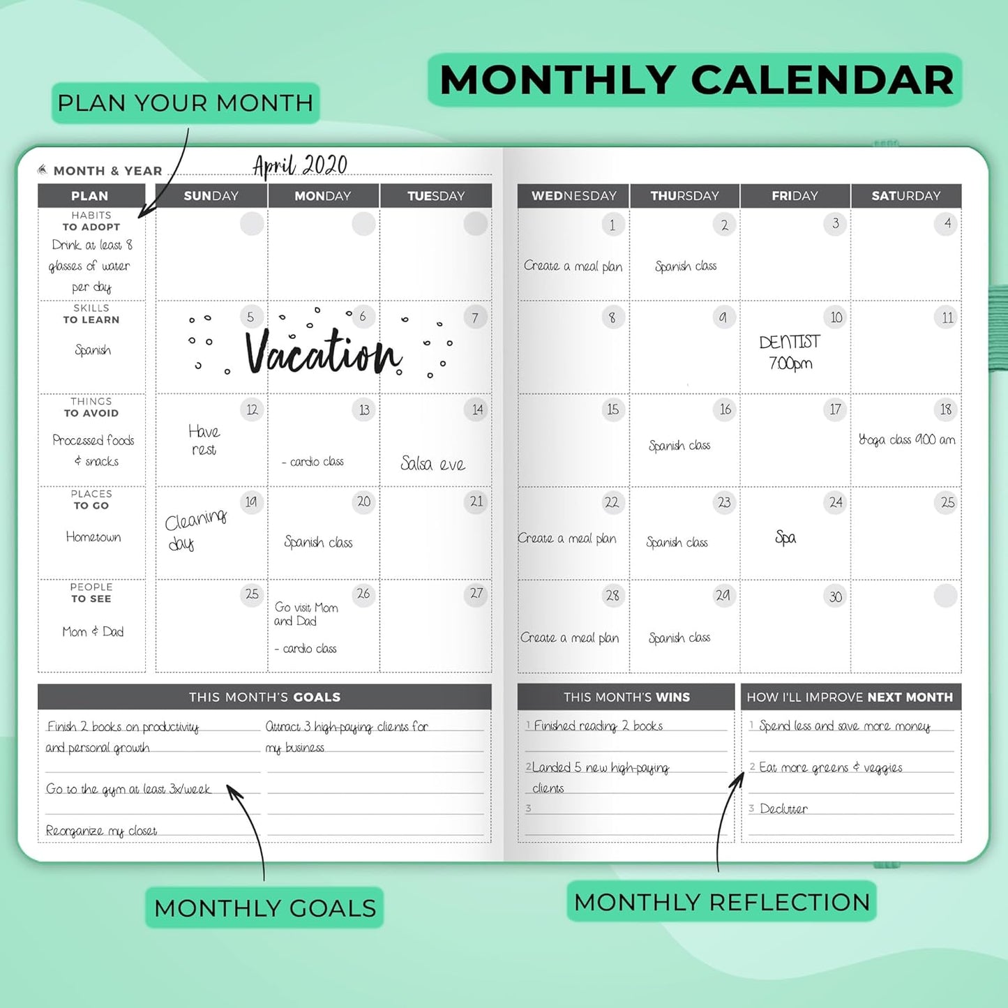 Clever Fox Planner – Undated Weekly & Monthly Planner for Productivity, Time Management & Goals – Organizer Journal – A5 (Emerald)
