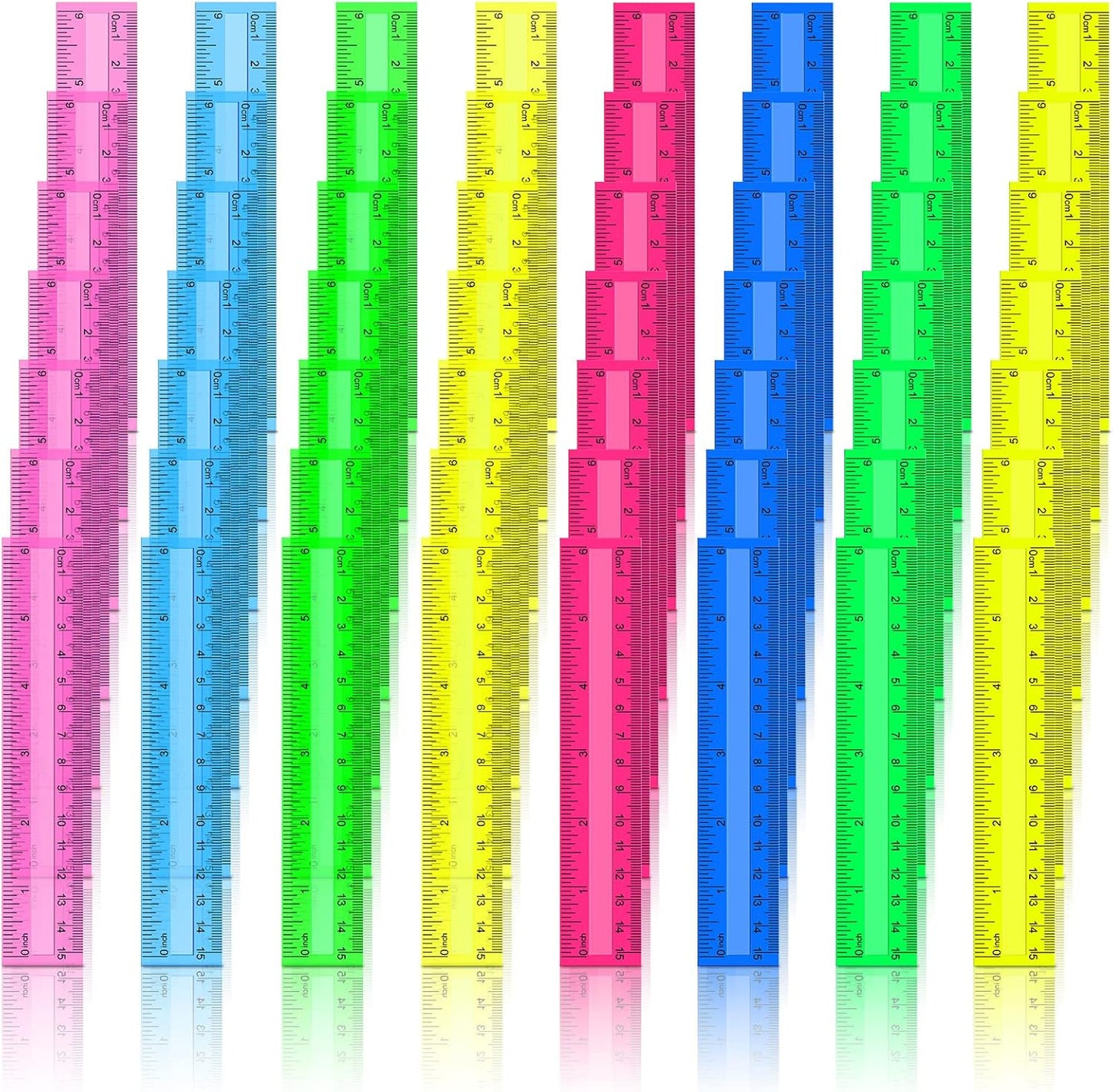 Harloon 288 Pack Clear Color Plastic Rulers 6 Inch Transparent Colorful Ruler with Inches and Centimeters 8 Colors Metric Bulk for Kids School Home Office