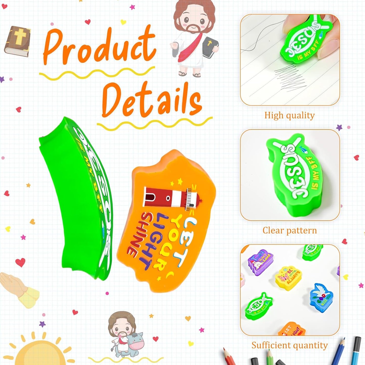 Cinrobiye 60 PCS Bible Verses Pencil Erasers Bulk Inspirational Scripture Eraser Christian Religious Favor Goody Bag Filler Gifts for Students Classroom Office Teacher Prizes Reward School Supplies