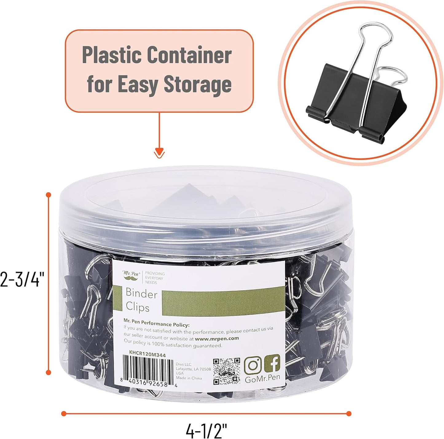 Mr. Pen- Binder Clips, 120 Pcs, Assorted Sizes, Black, Medium, Small, Office Supplies, Paper Clips