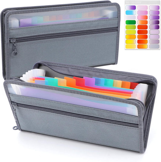Small Accordion File Organizer with Safe Zipper, 13 Pocket Expanding File Folder with Front Pencil Pouch, Wallet for Coupon,Receipt,Bills,Cash, School Office Supplies, A6 Size