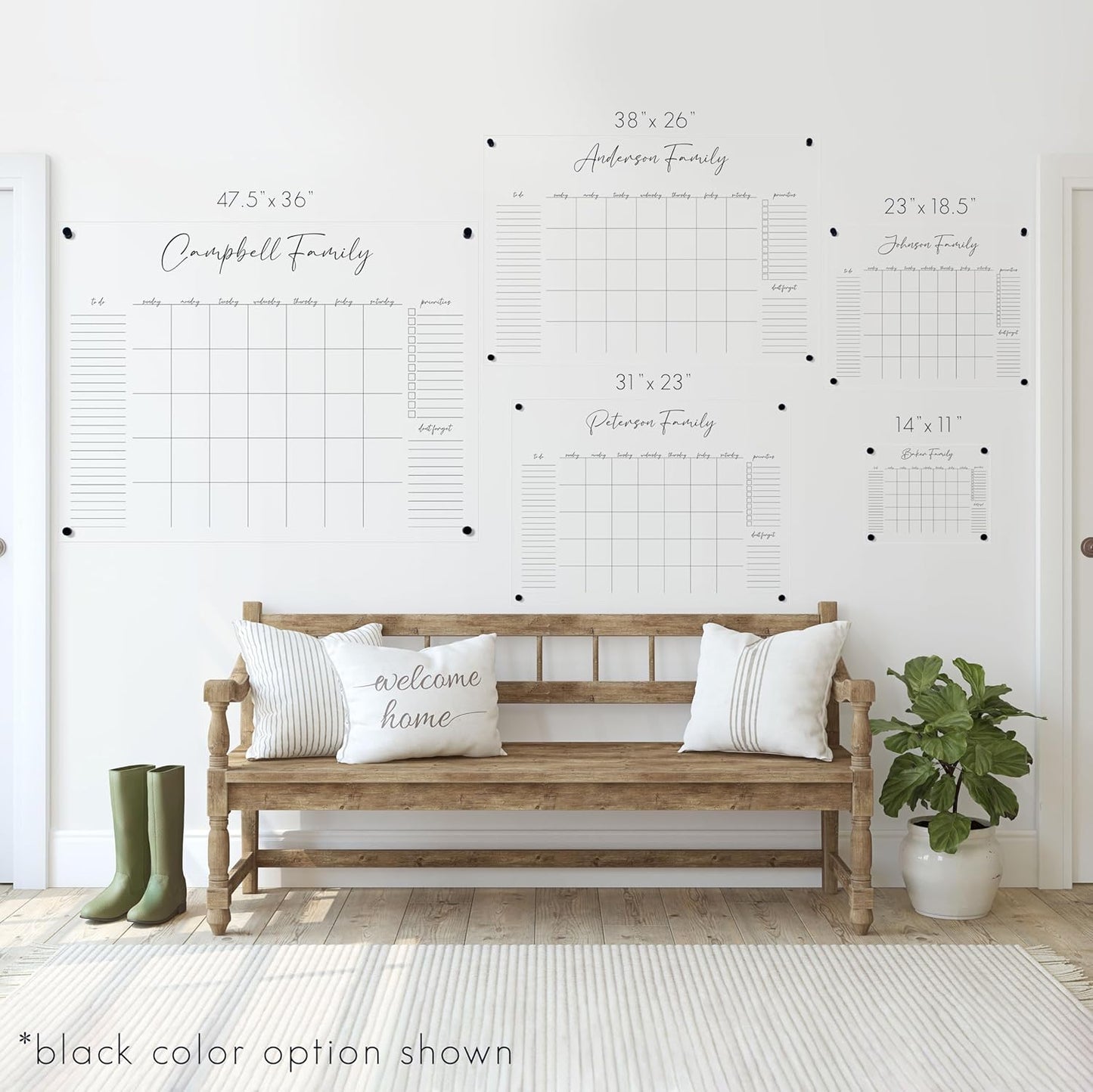 Personalized Clear Acrylic Calendar for Wall, Calendar Whiteboard for Wall, Dry Erase Wall Calendar, Wall Calendar Organizer System for Home (Cursive, White, 31"W x 23"H)