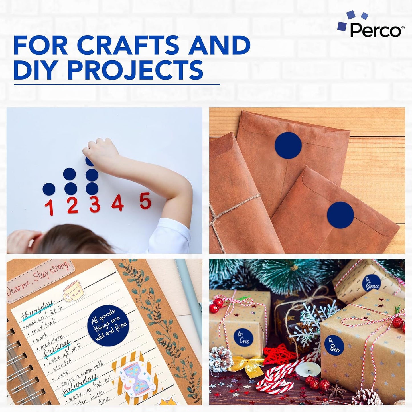 Perco Dark Blue 2-Inch Round Circle Dot Sticker Labels with Easy Peel Perforation - 500 Labels per Roll - Strong Adhesion, Vibrant Colors for Organizing, Crafting & More - Made in USA