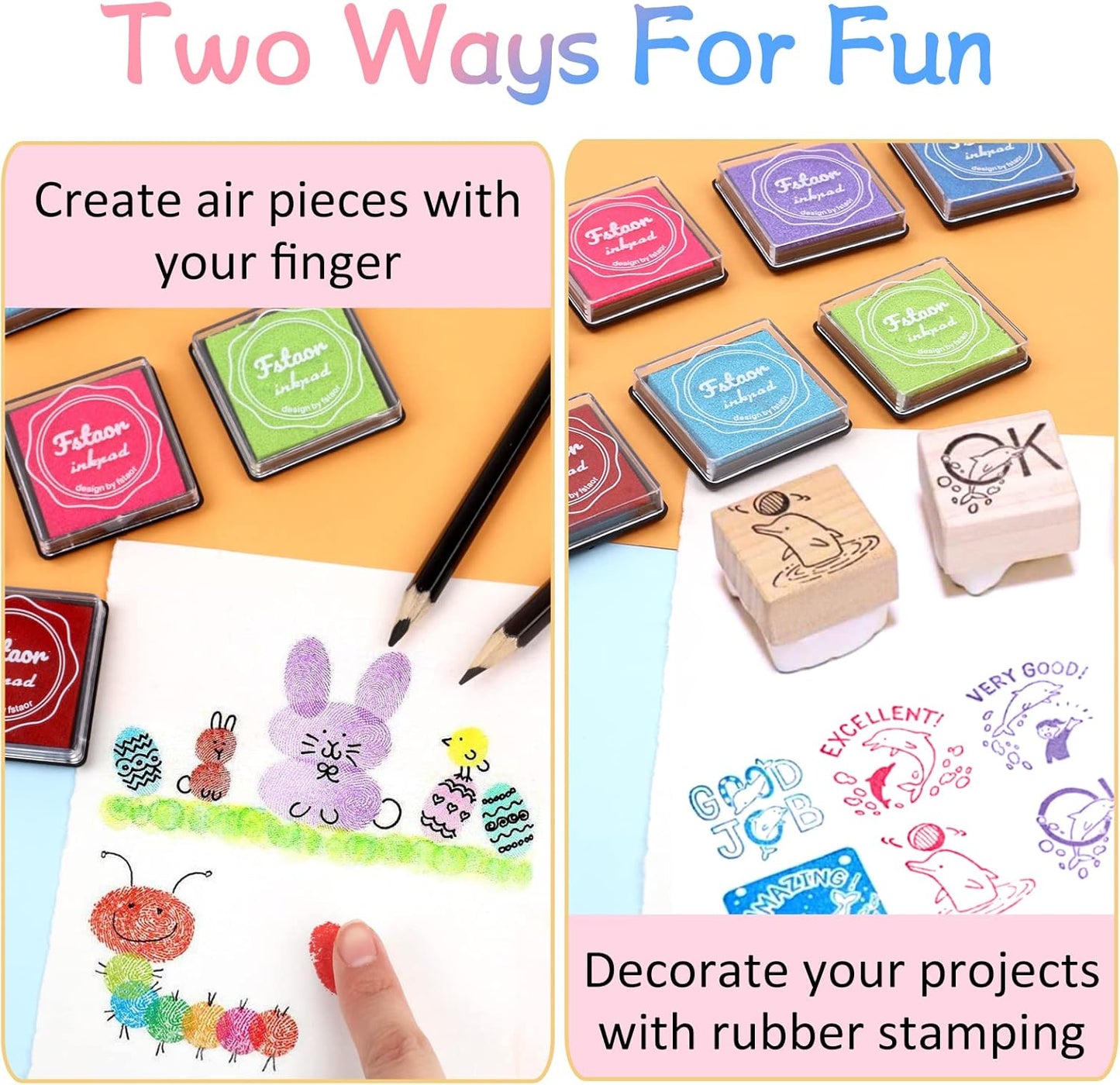 Fstaor 20 Colors Washable Ink Pads for Kids Rubber Stamps, Finger Print Crafts Stamp Pad for Kids, Paper, Scrapbooking, Fabric,Wood (Pack of 20)