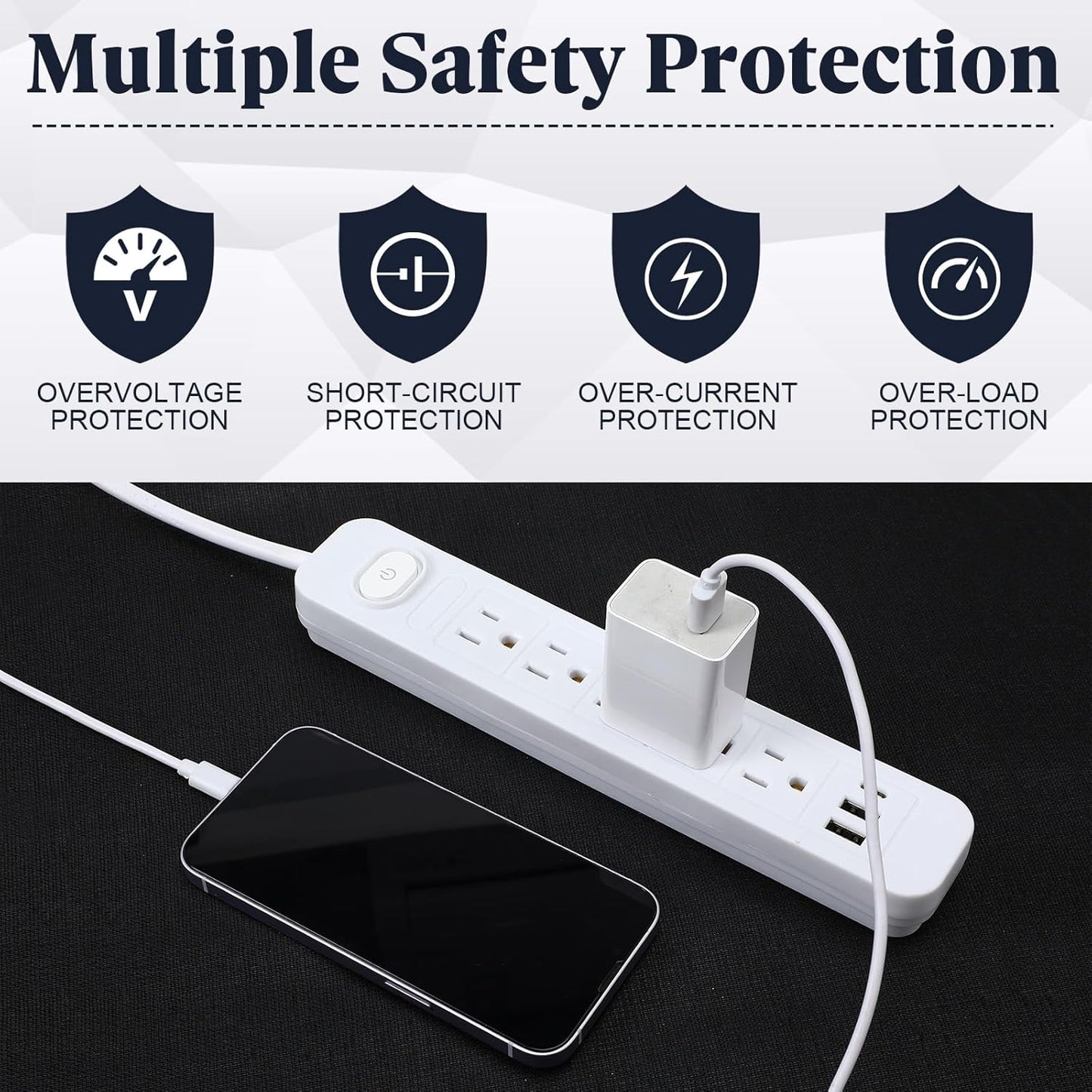 Kanayu 6 Pieces Power Strip Surge Protector with 5 Ac Outlets and 3 USB Ports, Heavy Duty Extension Cords Plug for Home Office Dorm(4.92 ft,White)