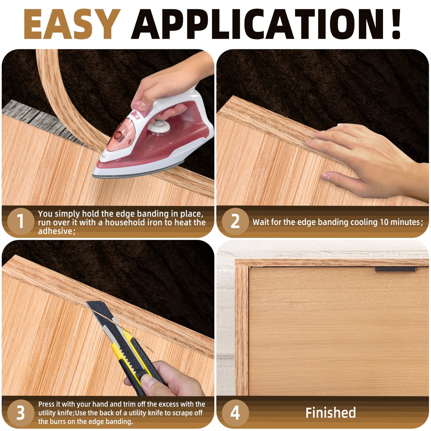 GSCIT Club Red Oak Edge Banding, 1/2 inch x 50ft roll of Veneer Edge Banding Preglued Flexible, Real Wood Tape Banding