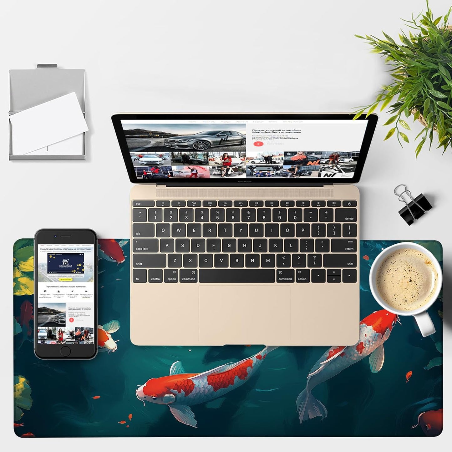 Large Mouse Pad Koi Fish Gaming Desk Pad Computer Keyboard Non-Slip Waterproof Mouse Mat with Rubber Base and Stitched Edges Entertainment Office Writing Desk Mat 35.4 x 15.7 Inches