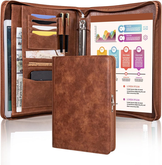 Calfinder 3 Ring Portfolio Binder,PU Leather Padtfolio Binder with Zipper,Padfolios for Women&Men,Professional Business Portfolio Organizer for Resume/Interview, A4 Letter Document Organizer
