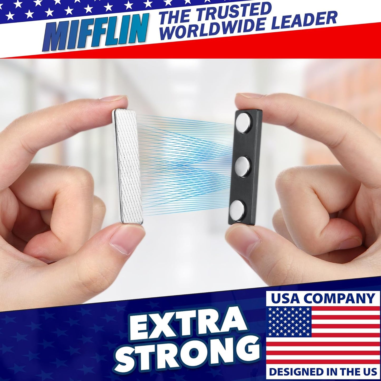 Mifflin-USA Name Tag Magnets (100 Magnets, 1.75 x 0.5 inches), Name Tag Magnet Backs w/ 3 Extra-Strong Neodymium for ID Badge Holders