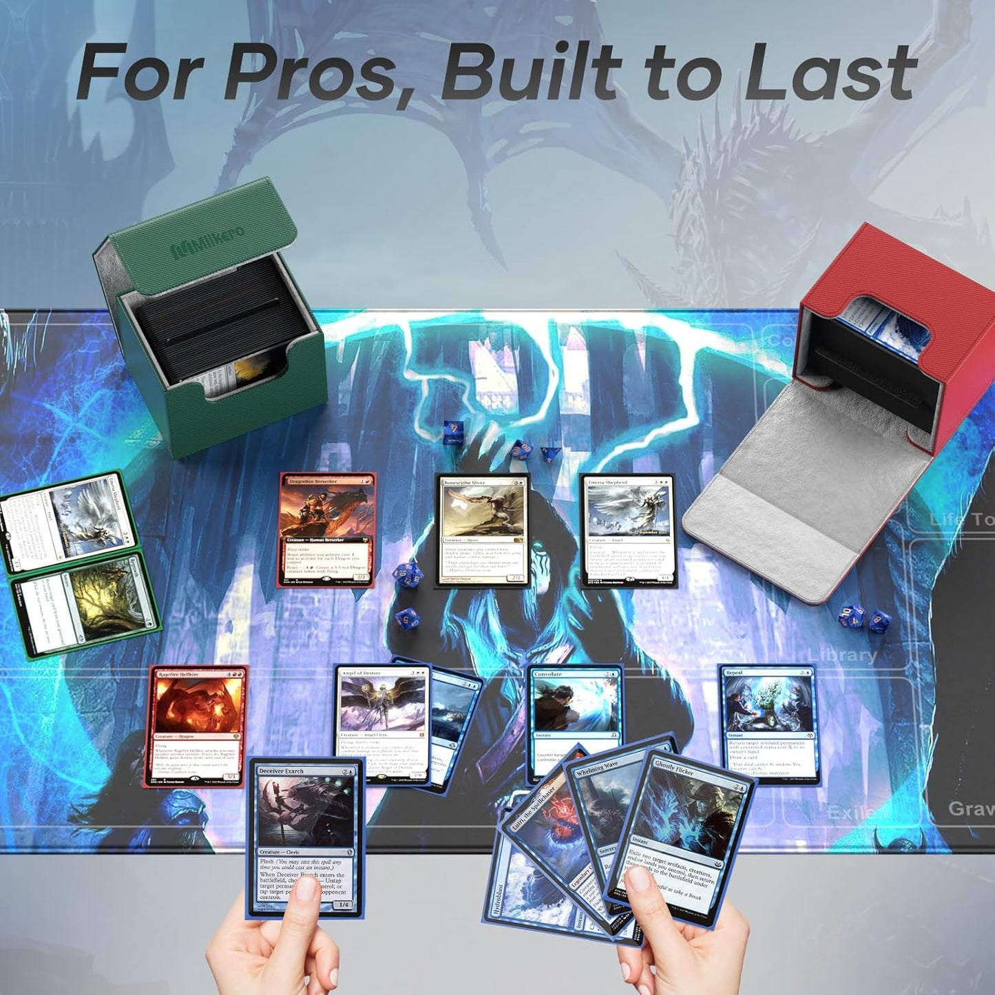 Mlikero Card Deck Box, Commander Deck Box Holds 100+ Double-Sleeved Cards with Divider, Leather Magnetic Closure Card Box Fit for MTG, TCG (Red)