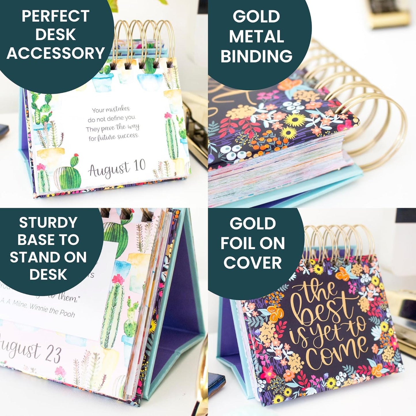 bloom daily planners Undated Perpetual Desk Easel/Inspirational Standing Flip Calendar - (5.25" x 5.5") (The Best is Yet to Come)