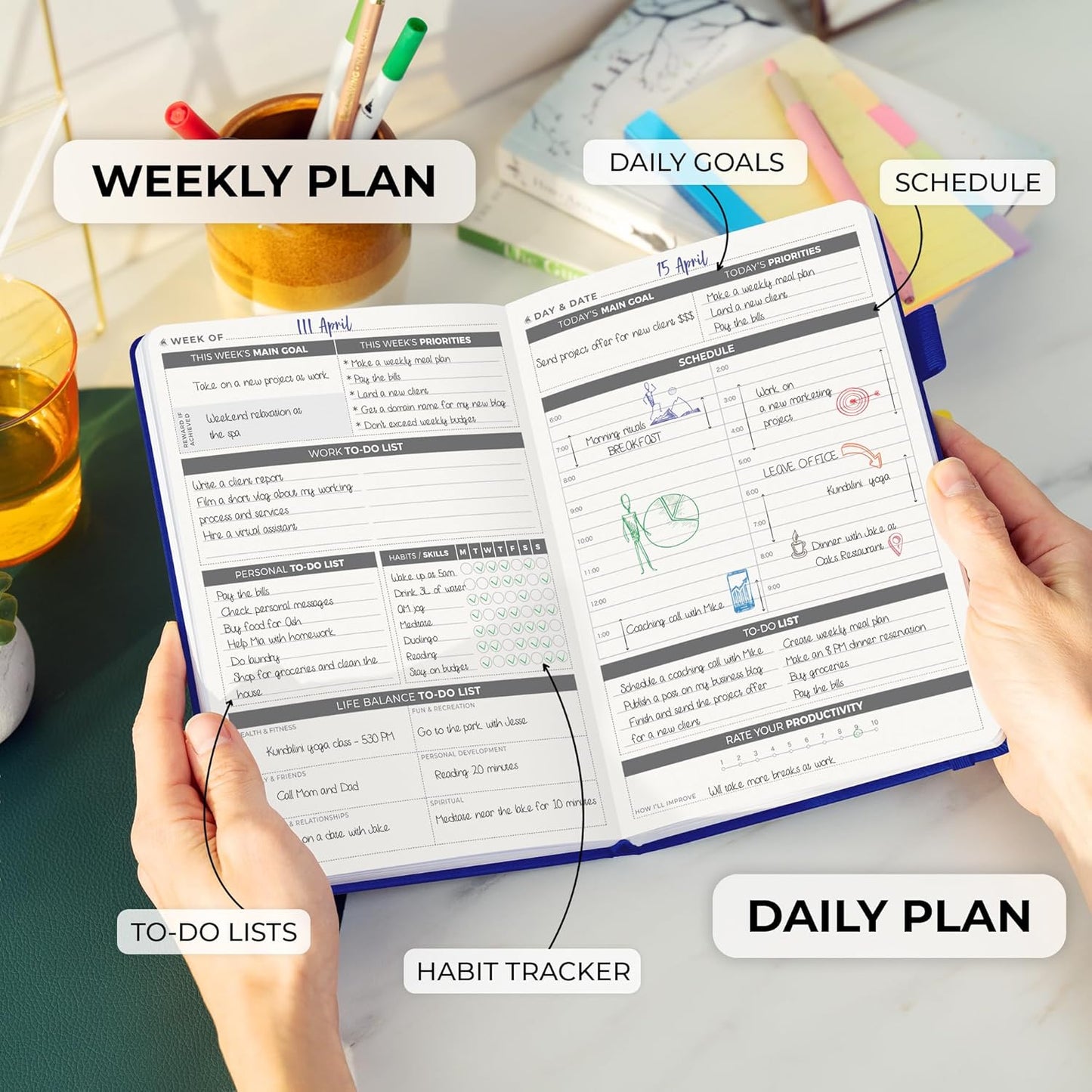 Clever Fox Daily Planner – Undated Planning Notebook with Hourly Schedule & To-Do List – Personal Day Task & Work Organizer, 6 Months (Royal Blue)