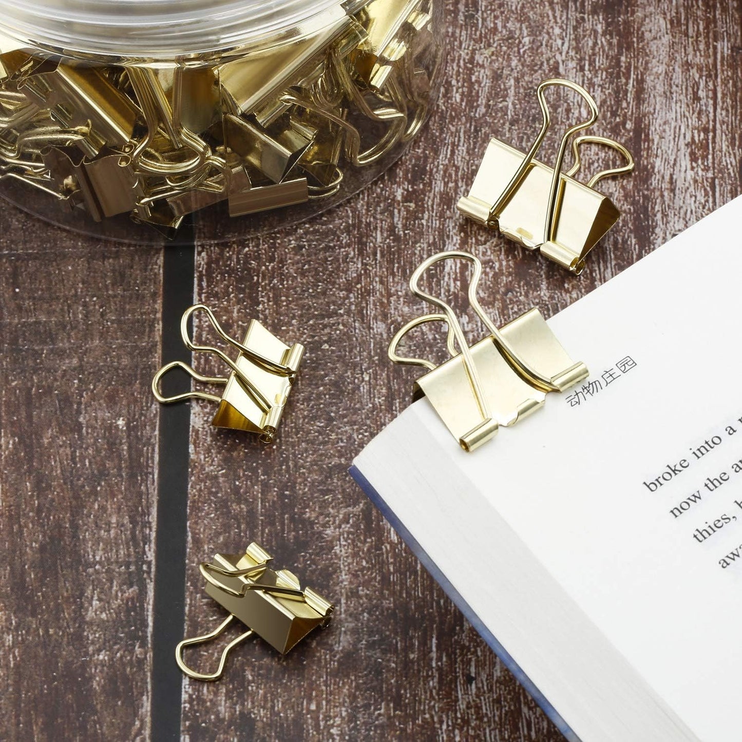 TecUnite 150 Pcs Binder Clips Assorted Sizes Gold Paper Clamps Clips Large Medium Small Office Supplies