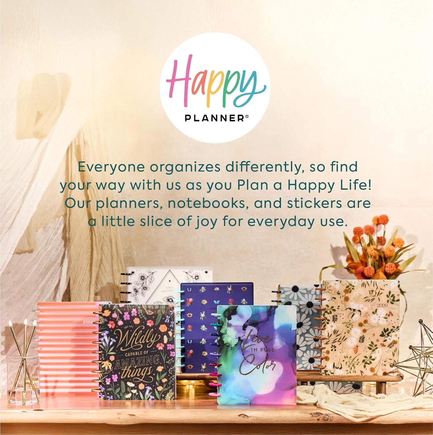 Happy Planner Disc-Bound Planner Jan.–Dec. 2026, Includes 3 Extra Months and 2 Sticker Sheets, Big Size, 8.5" x 11", Horizontal Layout, Green Garden